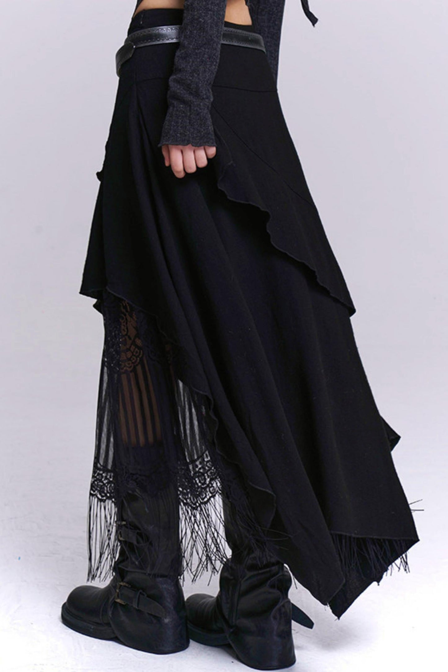 Apricot Irregular Tassel Skirt