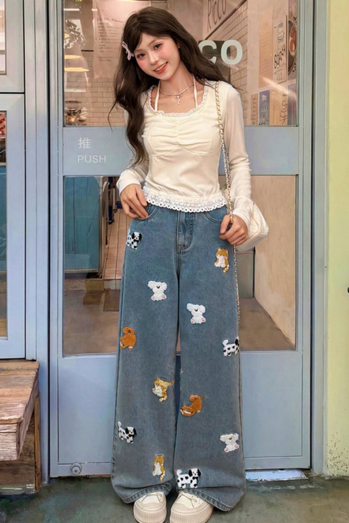 Sweet Embroidered Denim Pants