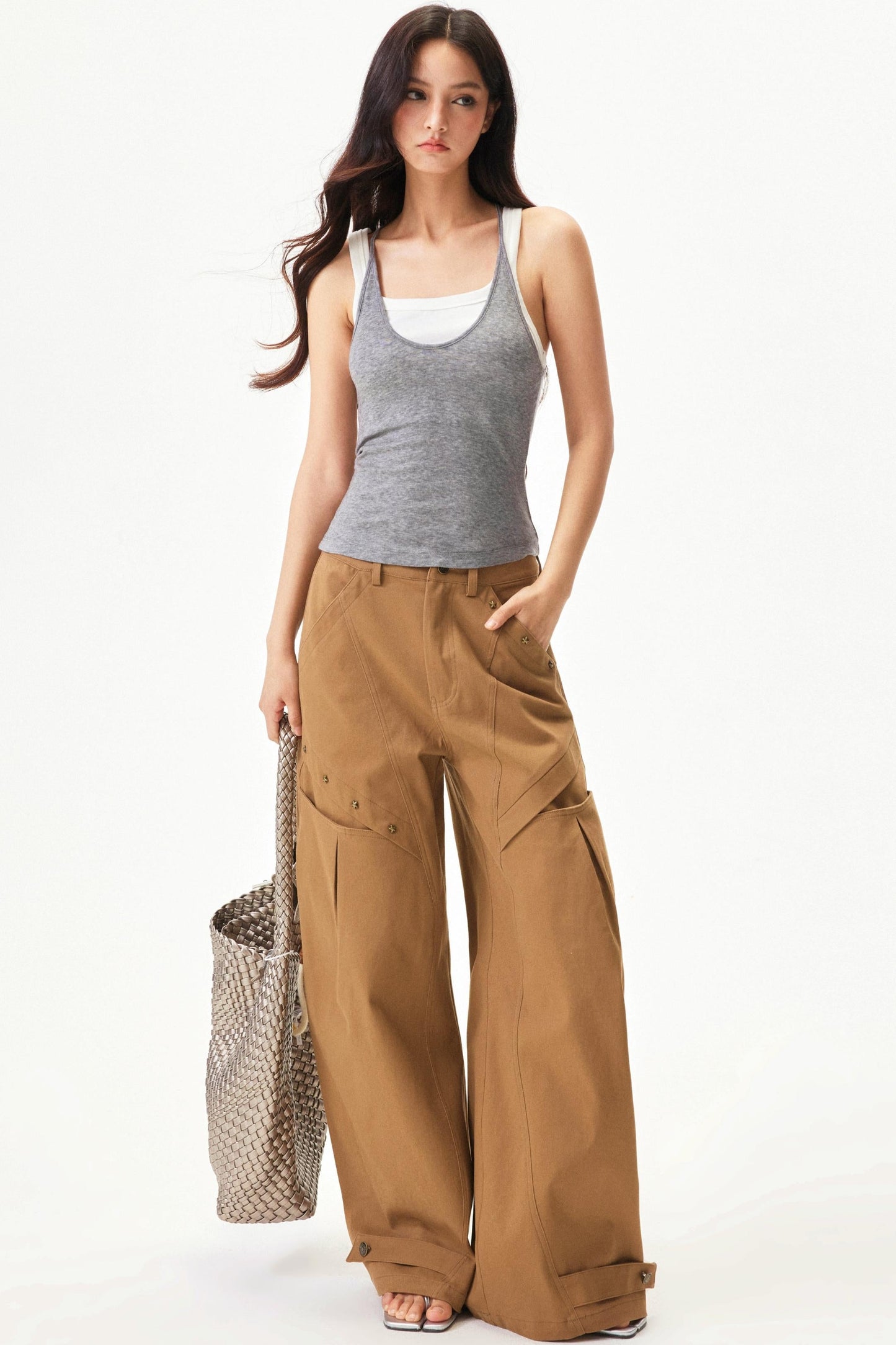 Star knit deconstructed twill pants