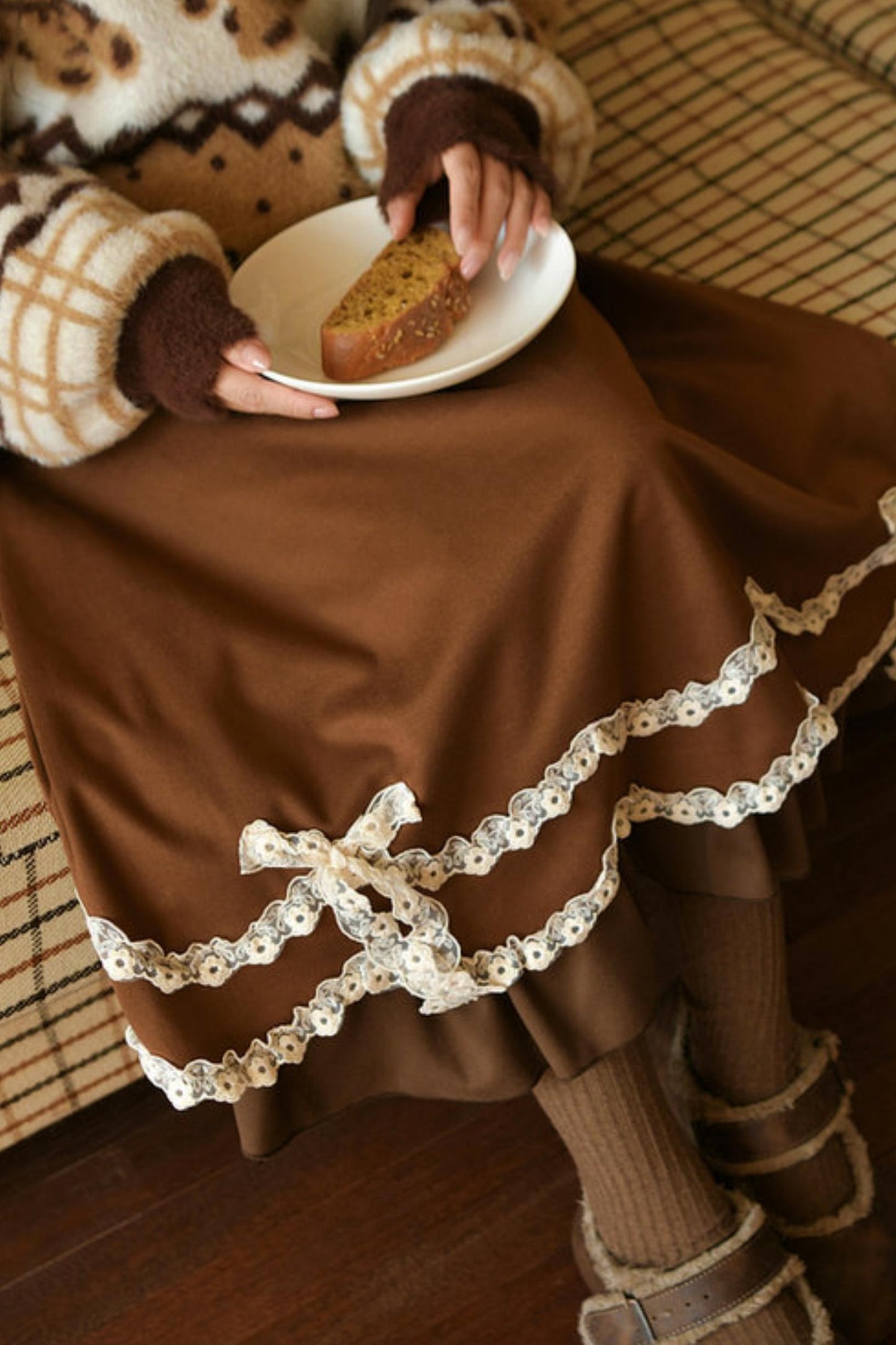 Caramel Lace High Waist Skirt