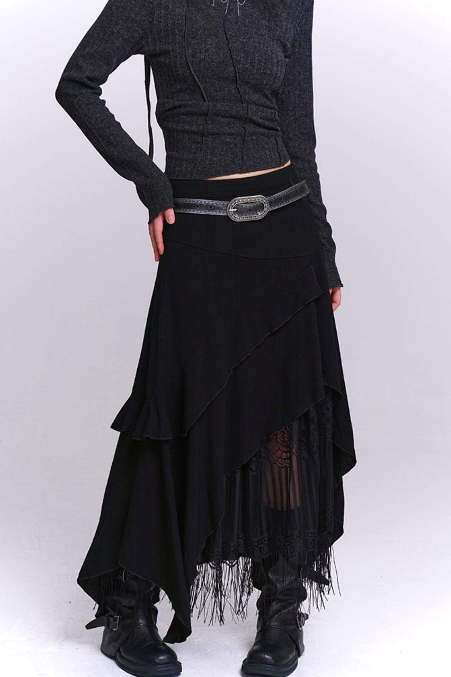 Apricot Irregular Tassel Skirt