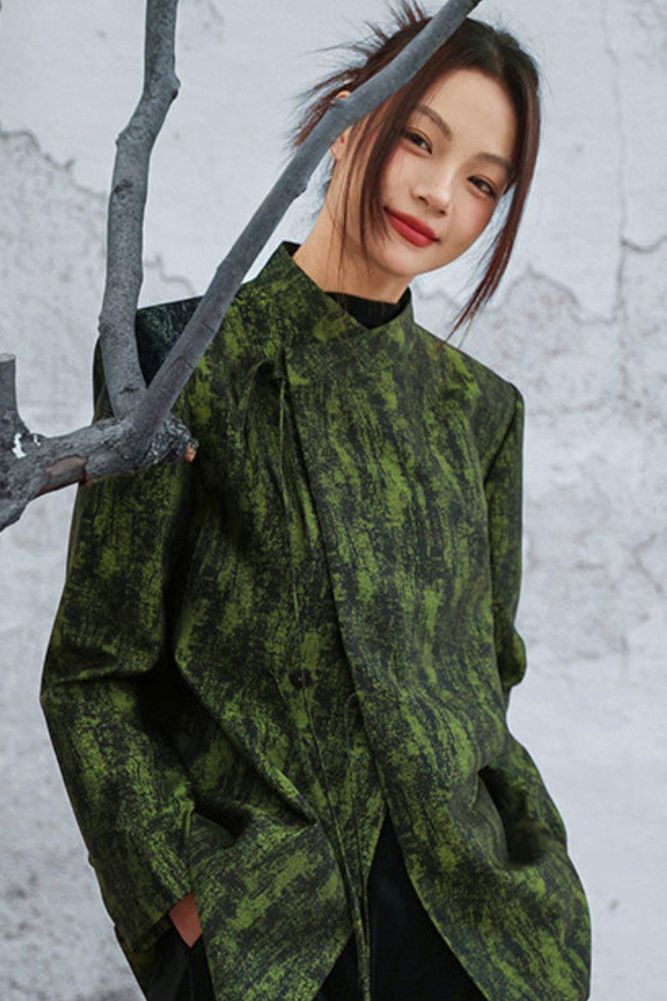Mossy Green Stand Collar Jacket