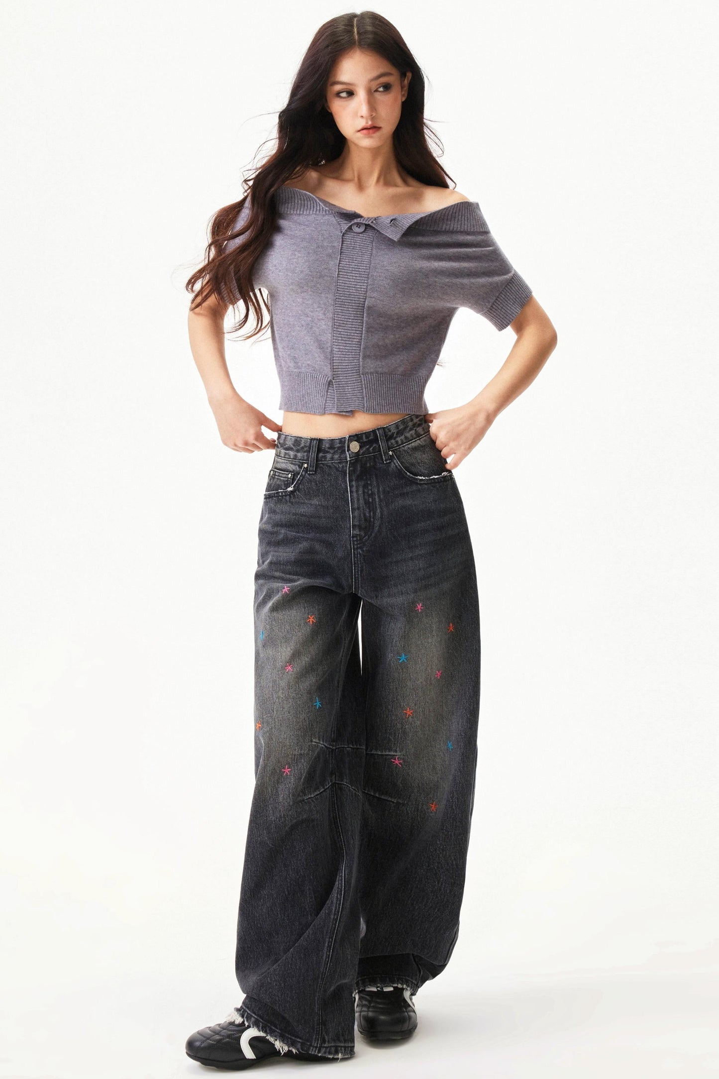 Wool blend off-shoulder top