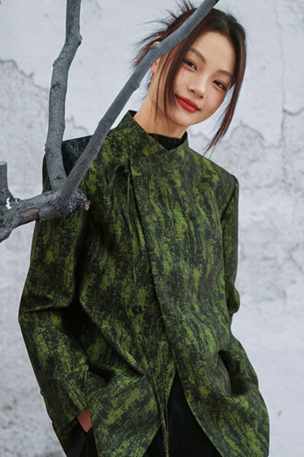 Mossy Green Stand Collar Jacket