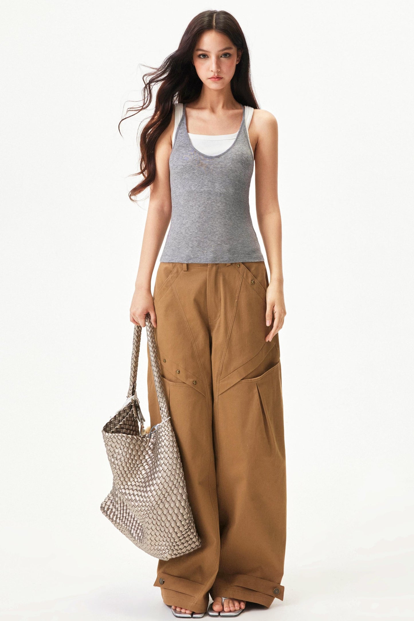 Star knit deconstructed twill pants