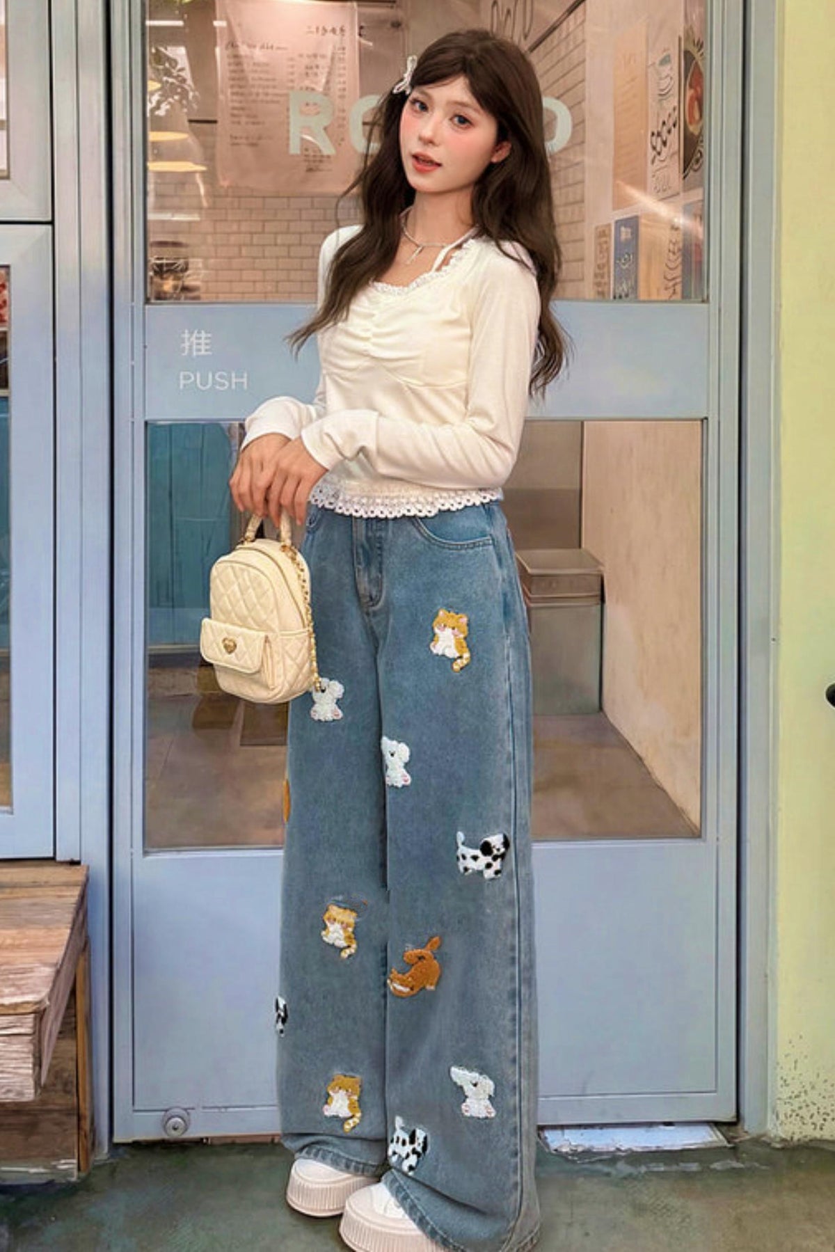 Sweet Embroidered Denim Pants