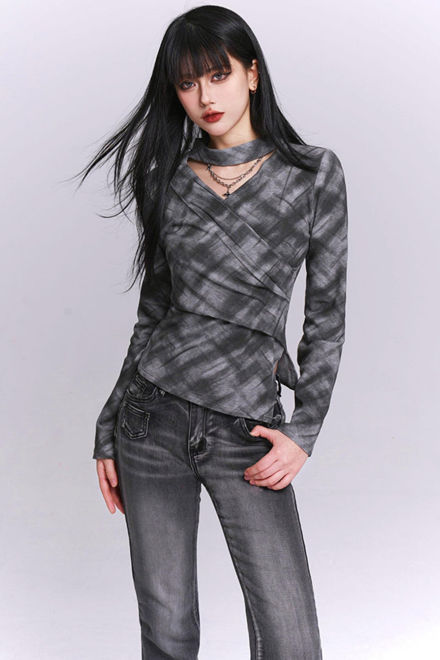 Ghostly Gray Plaid Top