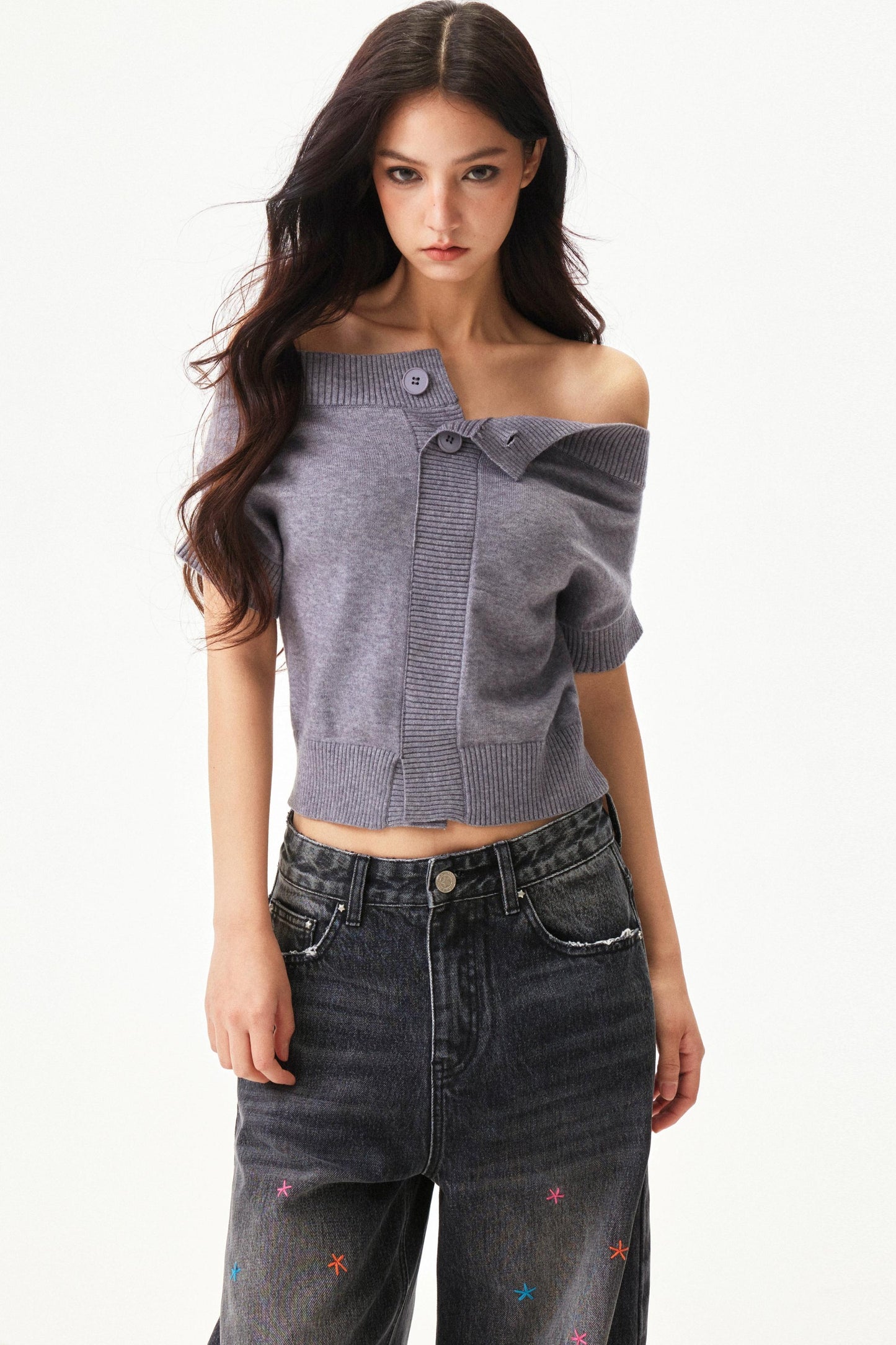 Wool blend off-shoulder top