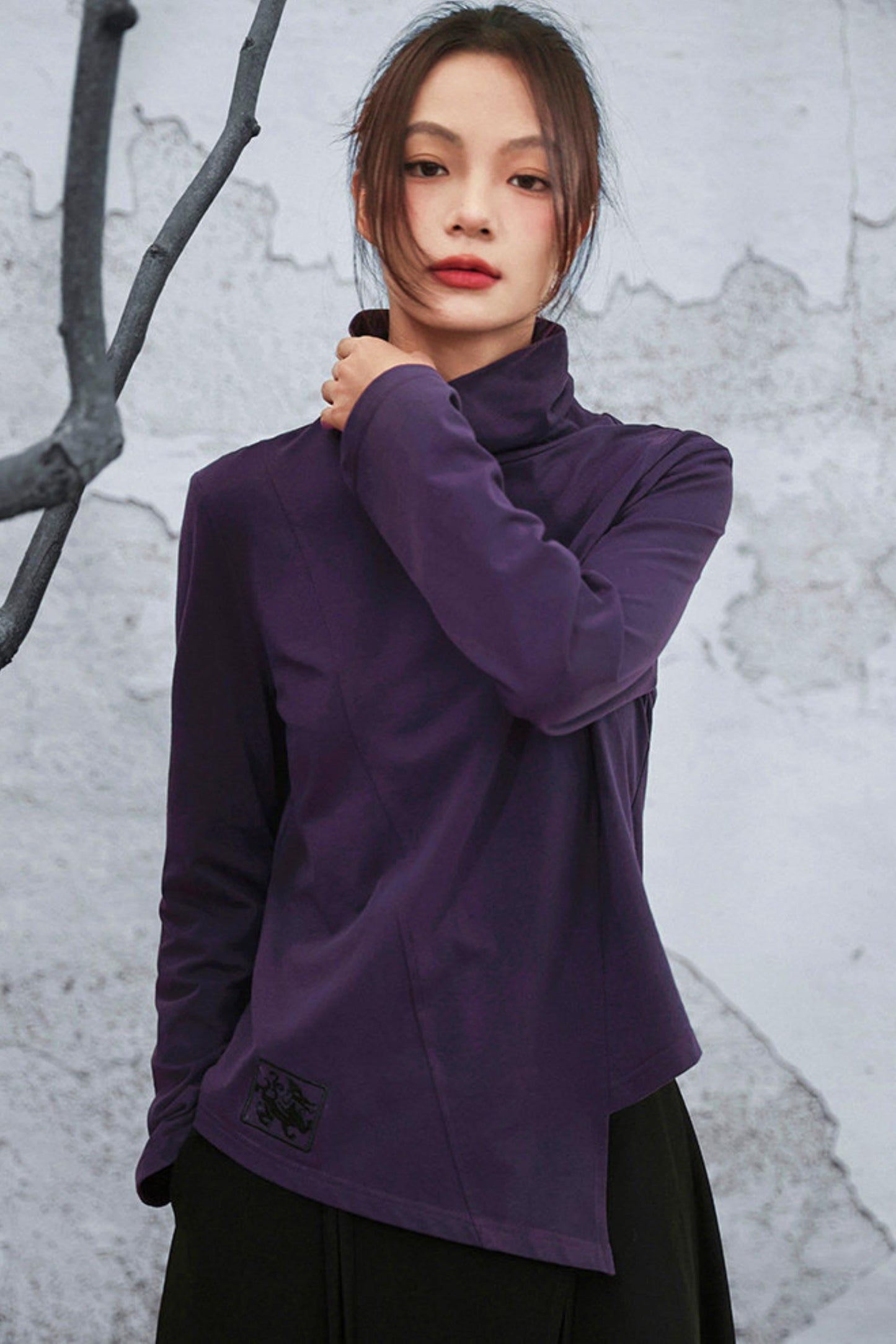 Edgy Purple Turtleneck Top