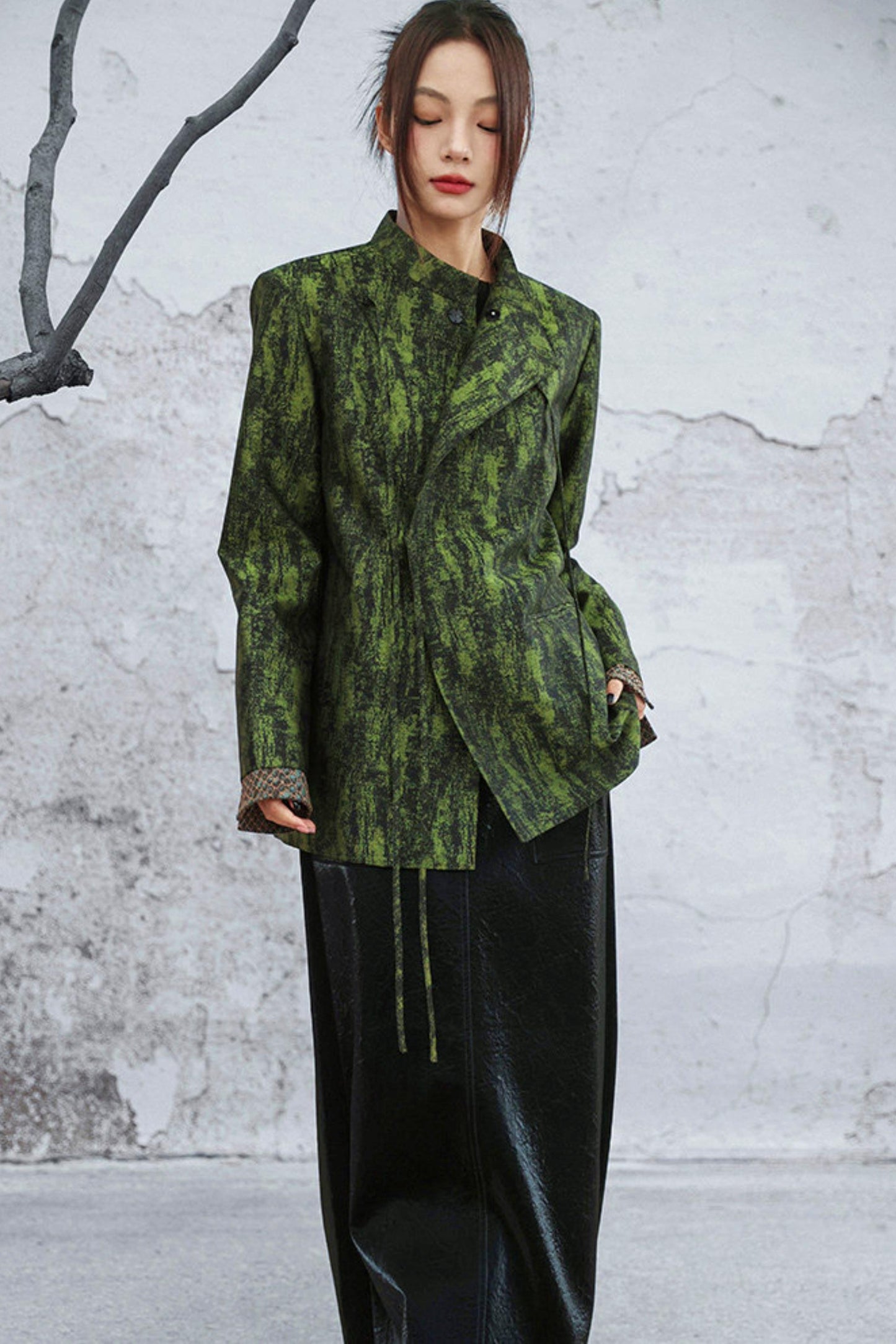 Mossy Green Stand Collar Jacket