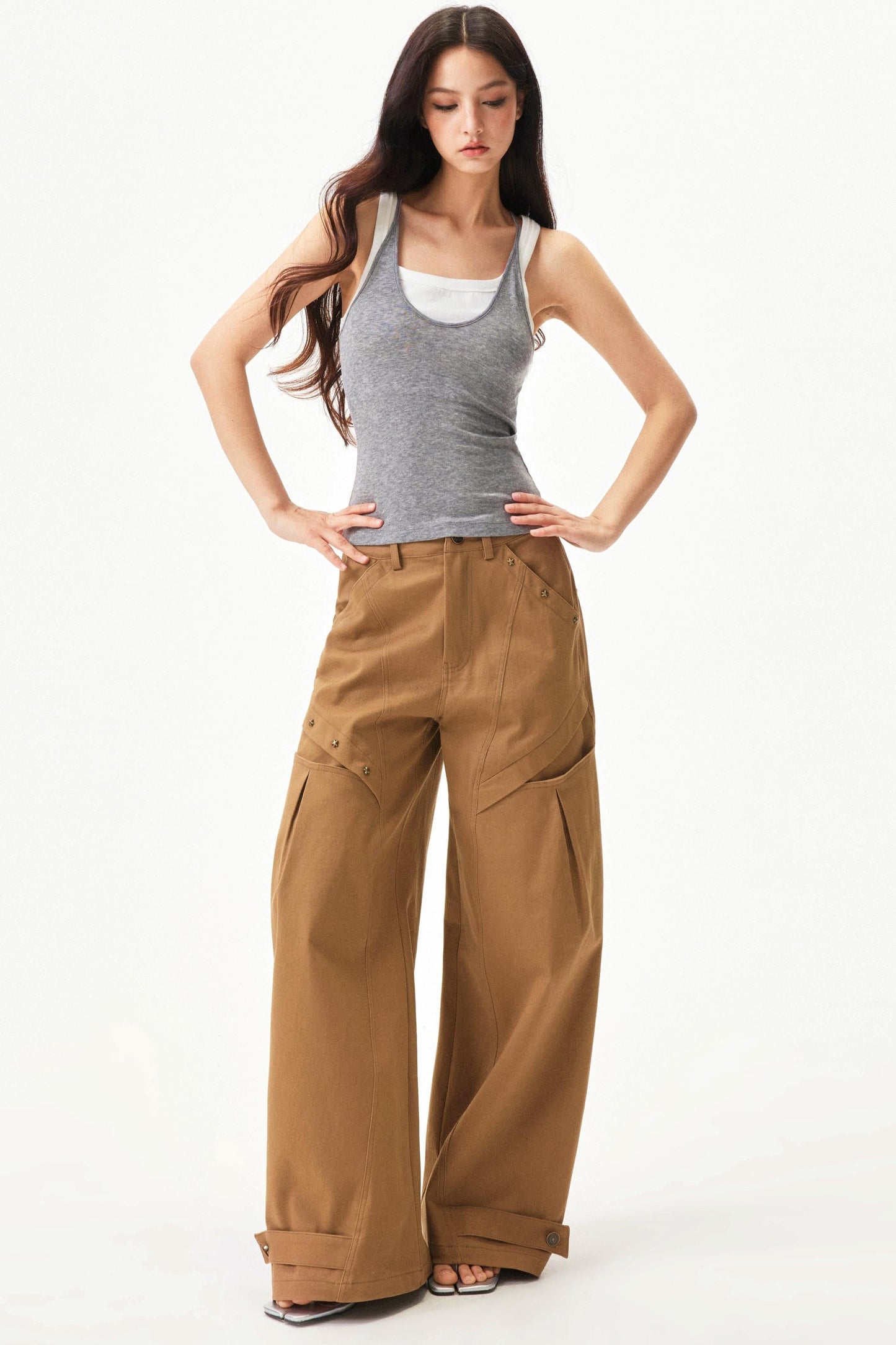 Star knit deconstructed twill pants