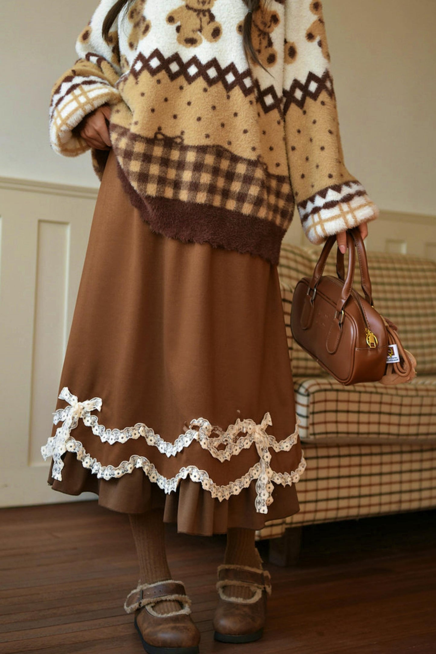 Caramel Lace High Waist Skirt
