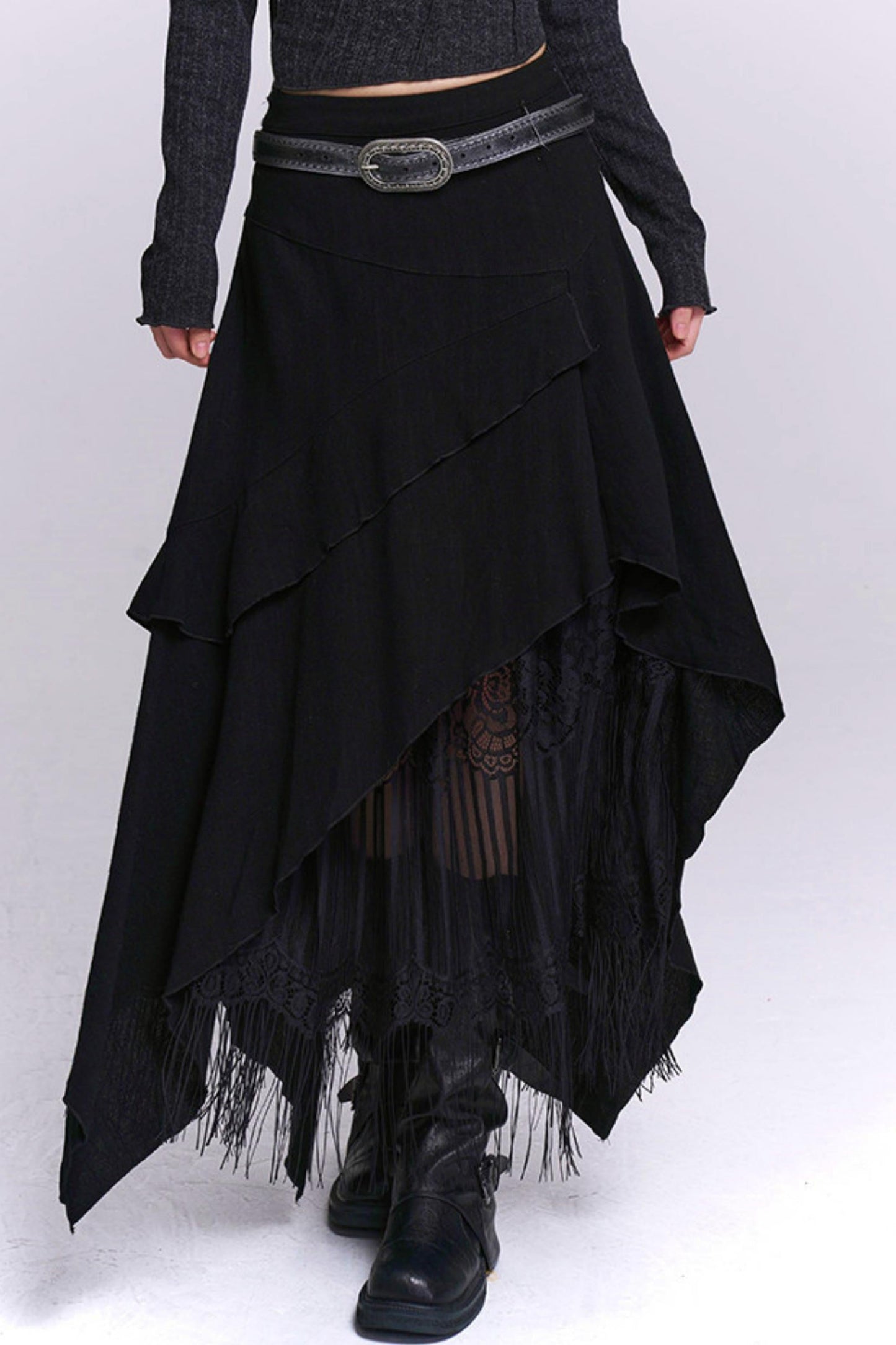 Apricot Irregular Tassel Skirt