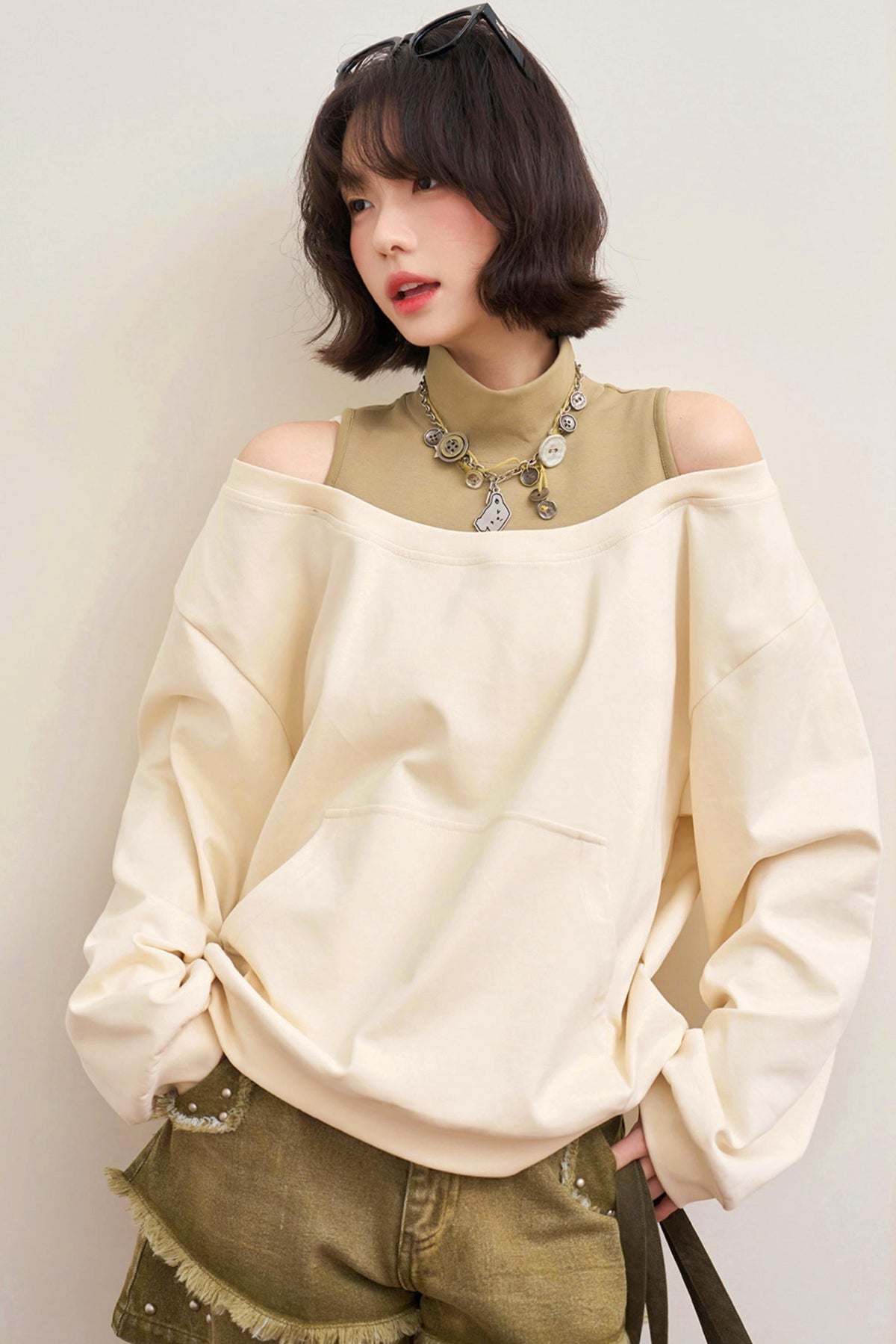 Patchwork Color Block Off-Shoulder Top