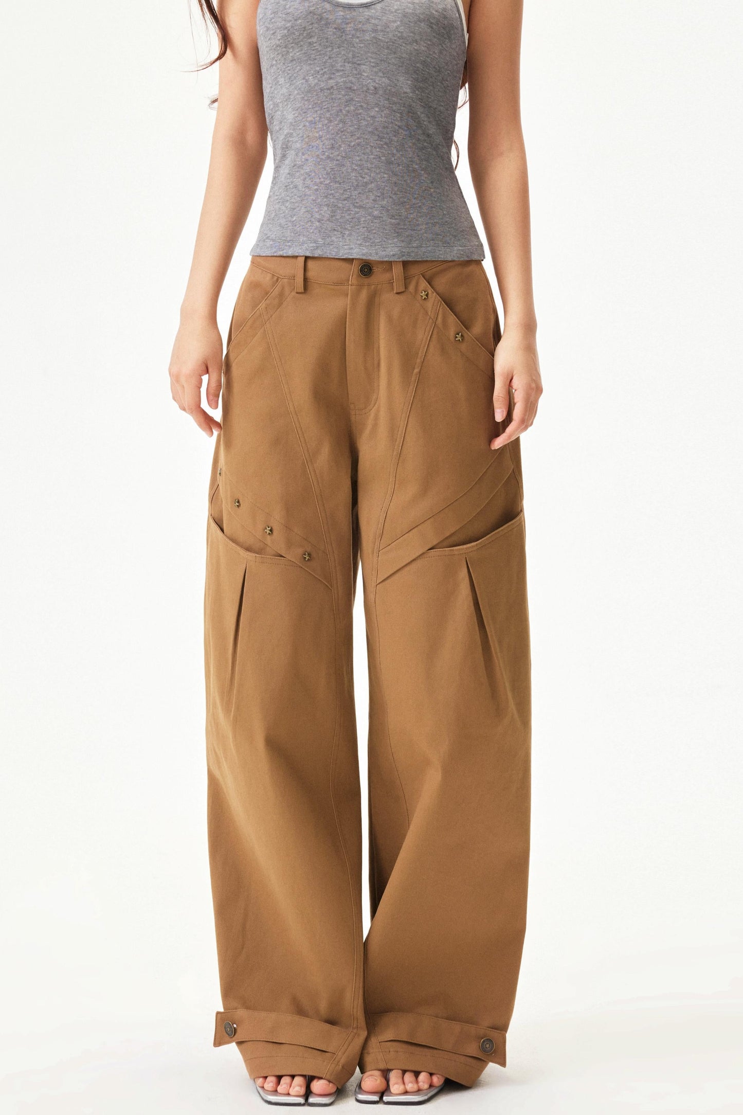 Star knit deconstructed twill pants