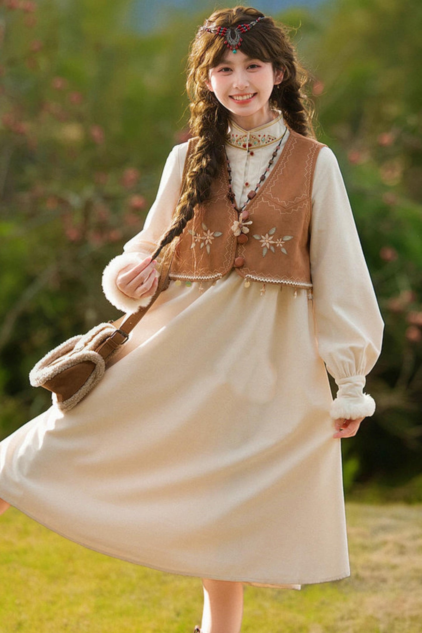 Embroidered Mori Long Dress