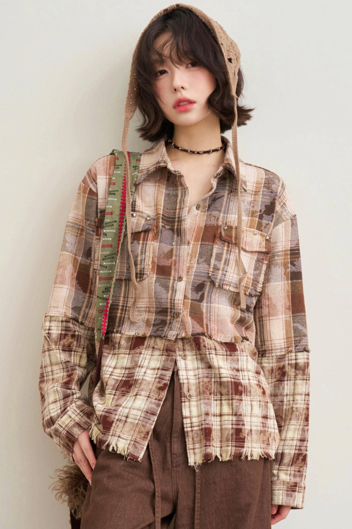 Hazelnut Latte Plaid Blouse Brown