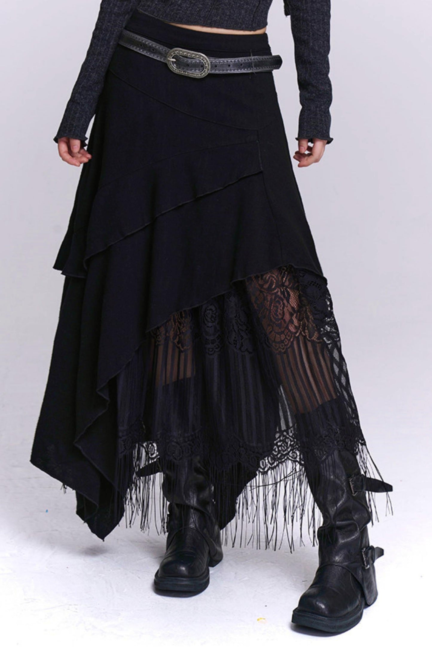 Apricot Irregular Tassel Skirt