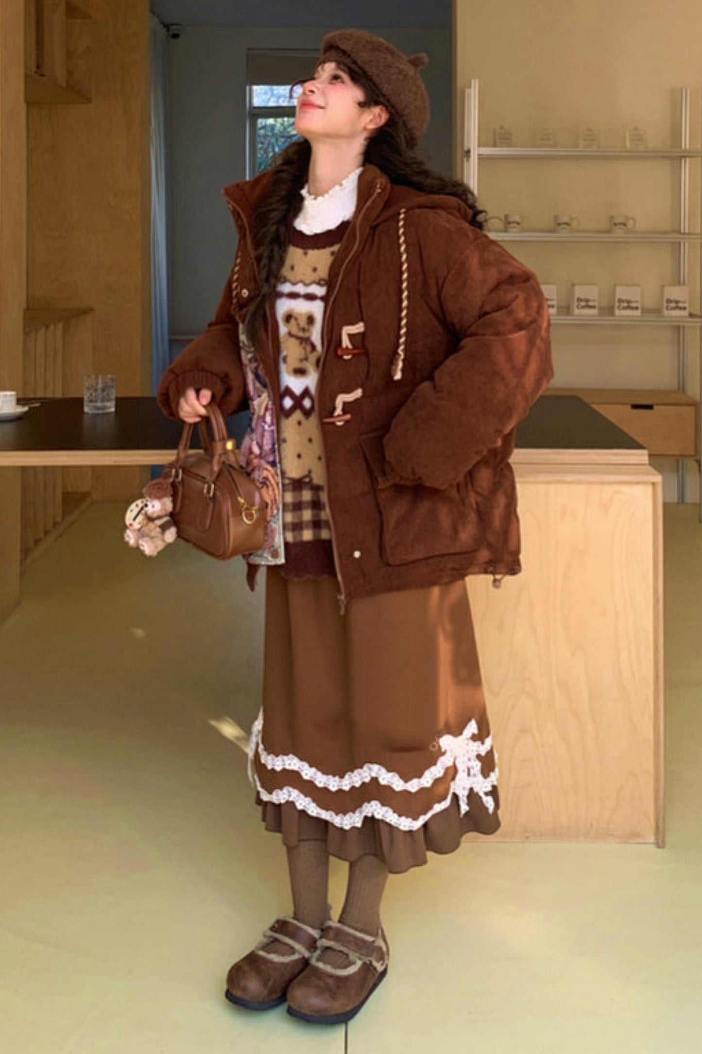 Caramel Lace High Waist Skirt