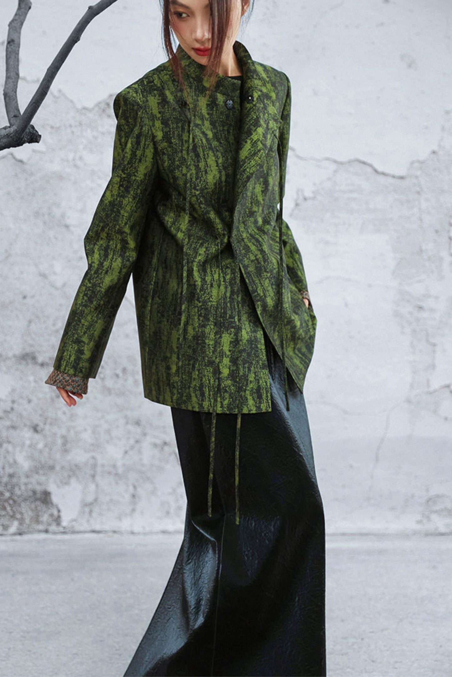 Mossy Green Stand Collar Jacket