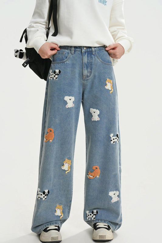Sweet Embroidered Denim Pants