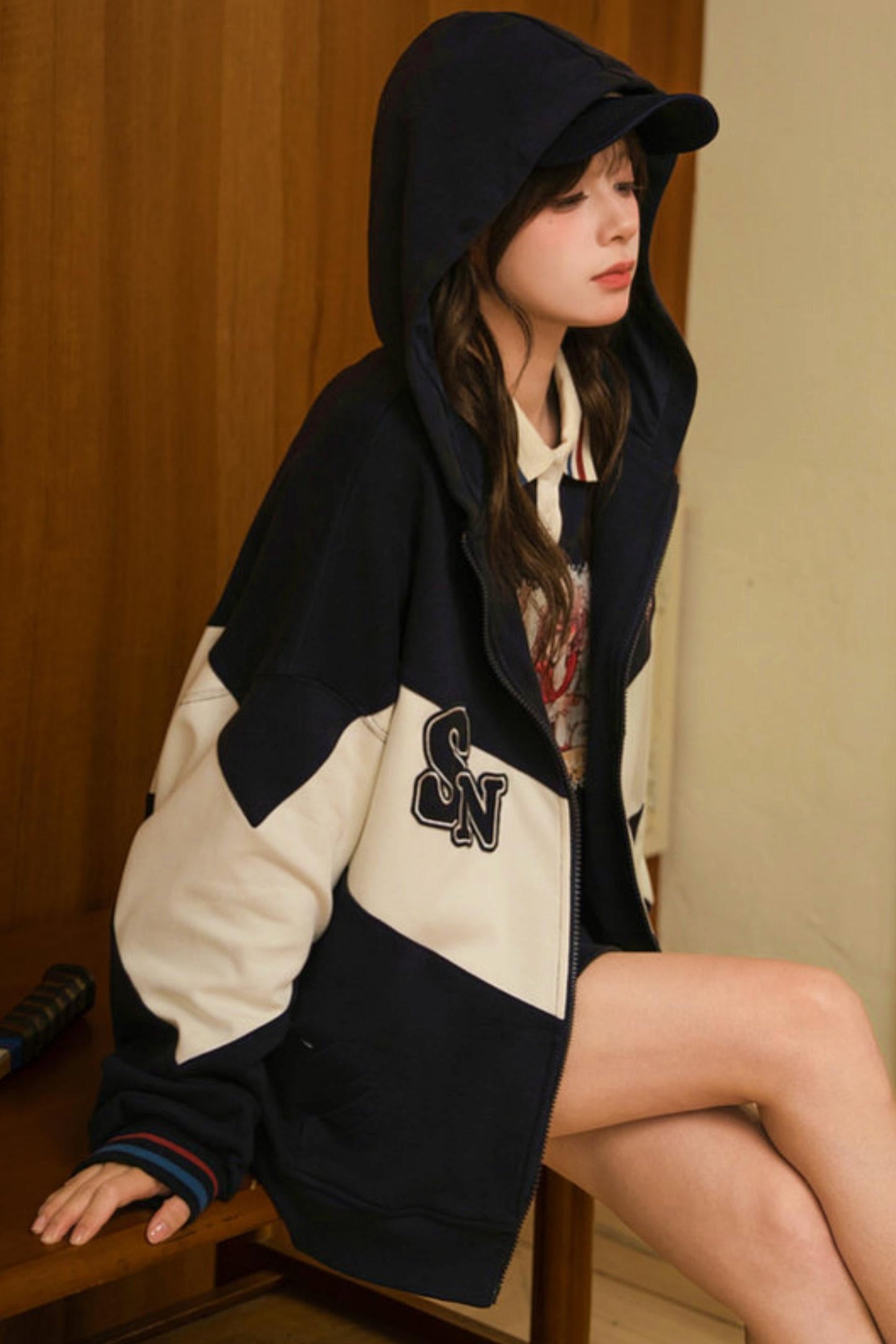 Color Block Cotton Hooded Jacket