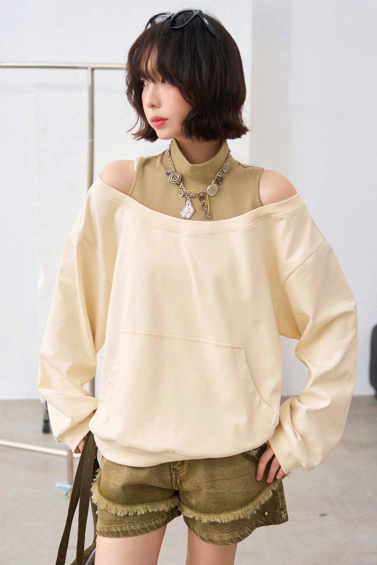 Patchwork Color Block Off-Shoulder Top