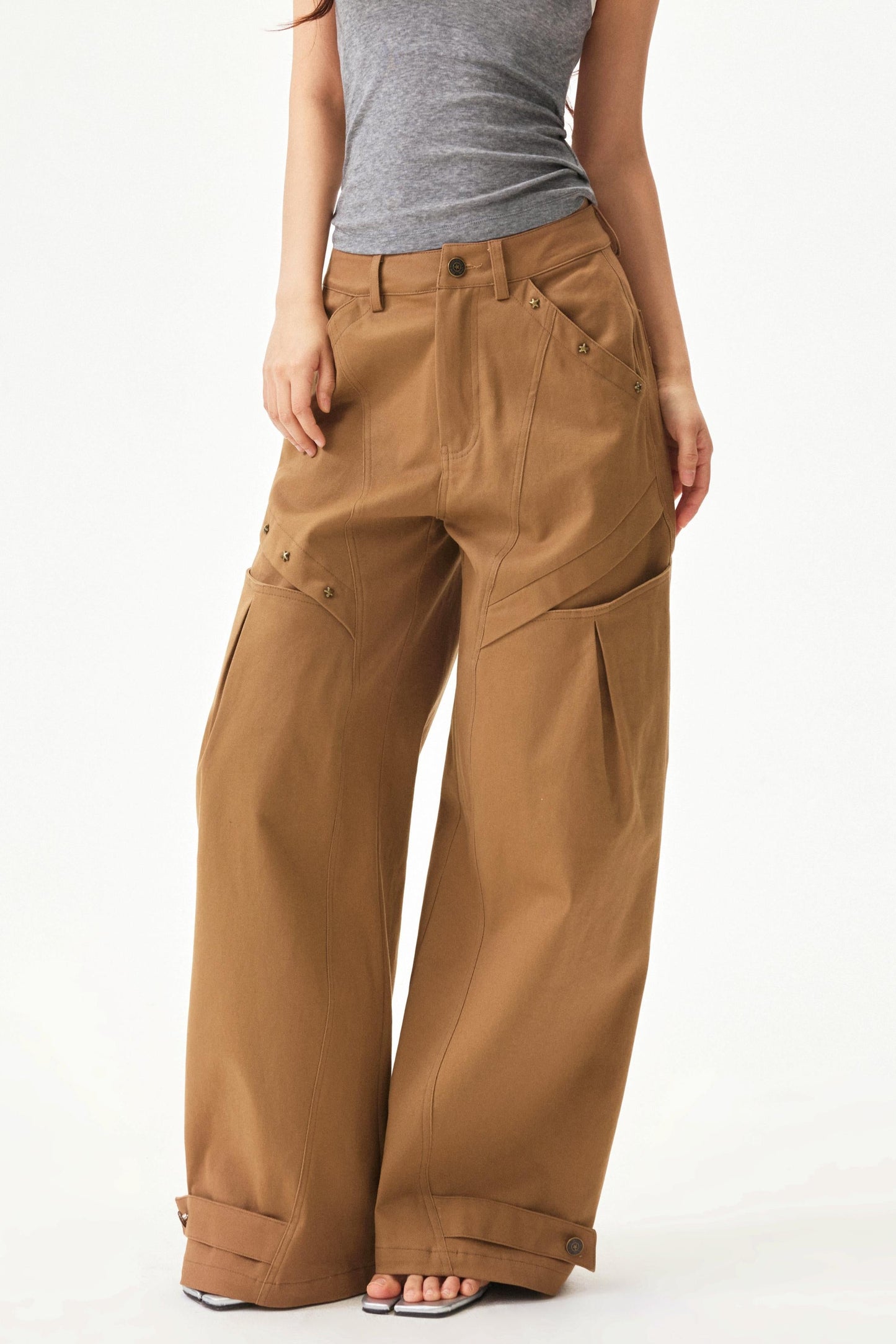 Star knit deconstructed twill pants