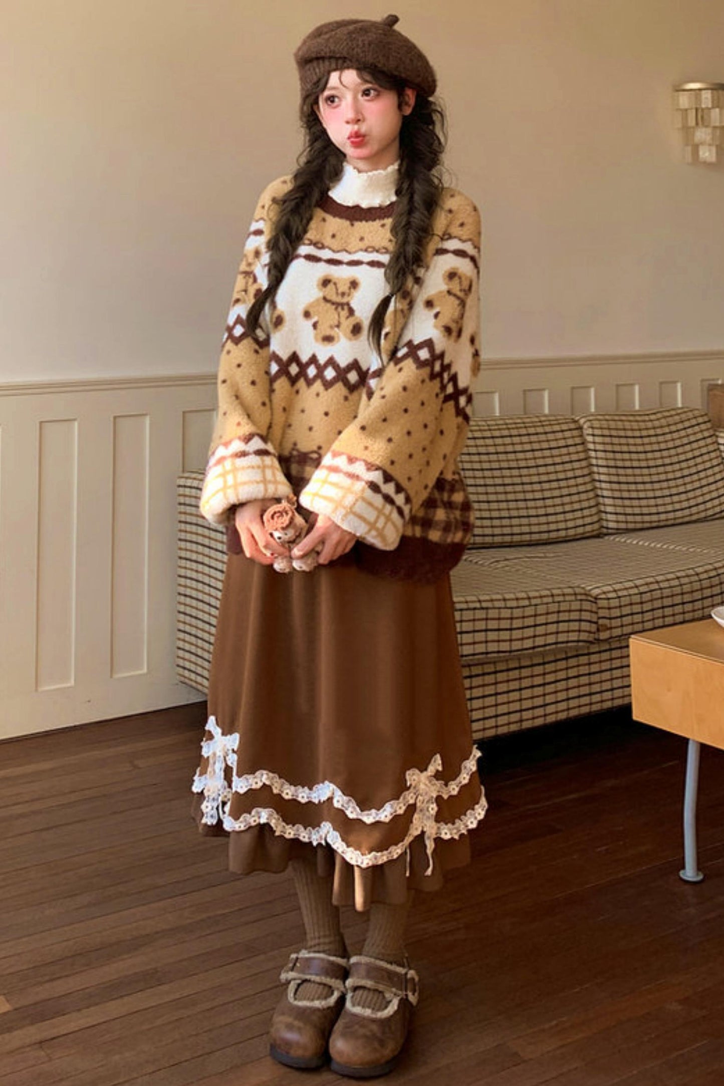 Caramel Lace High Waist Skirt