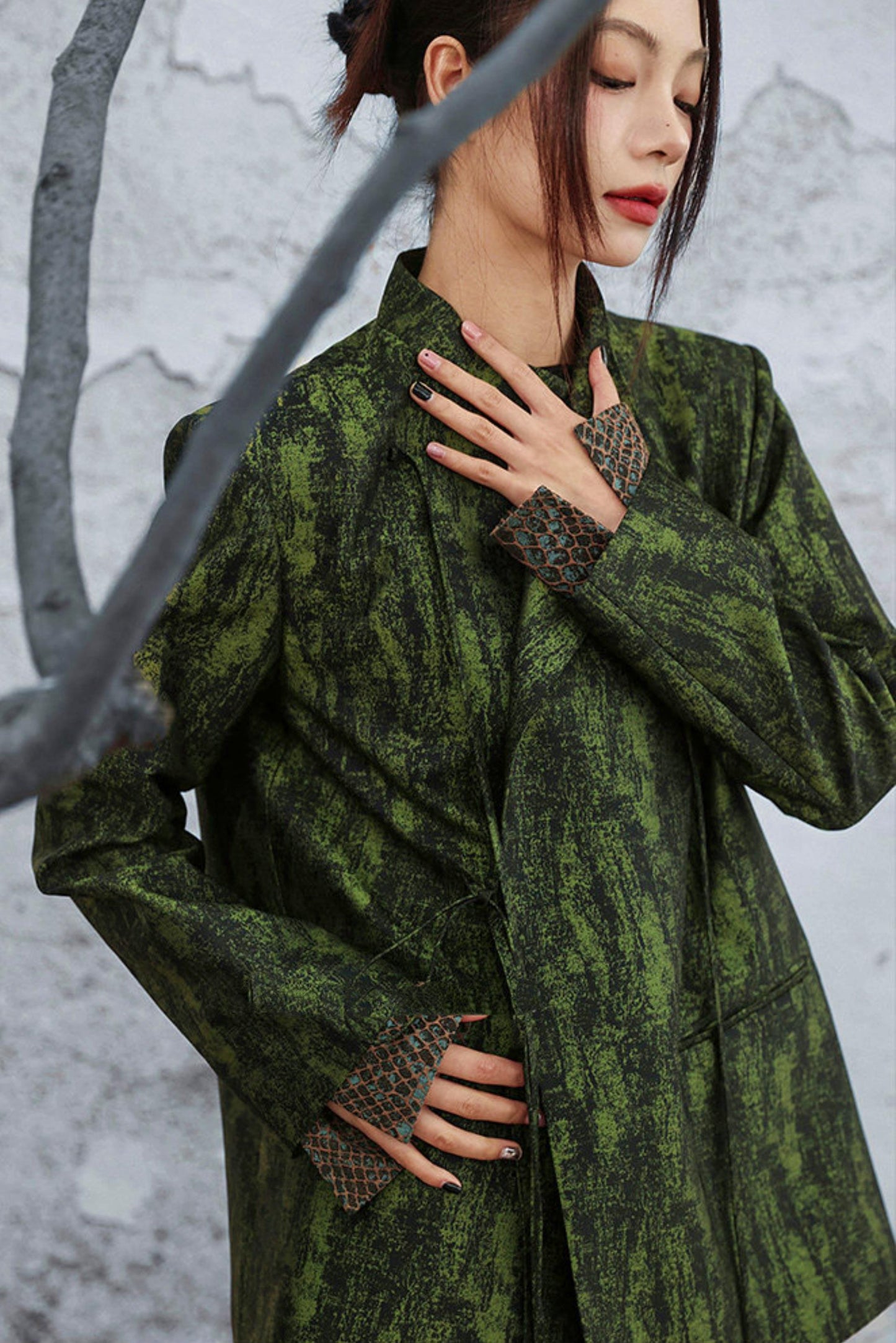 Mossy Green Stand Collar Jacket
