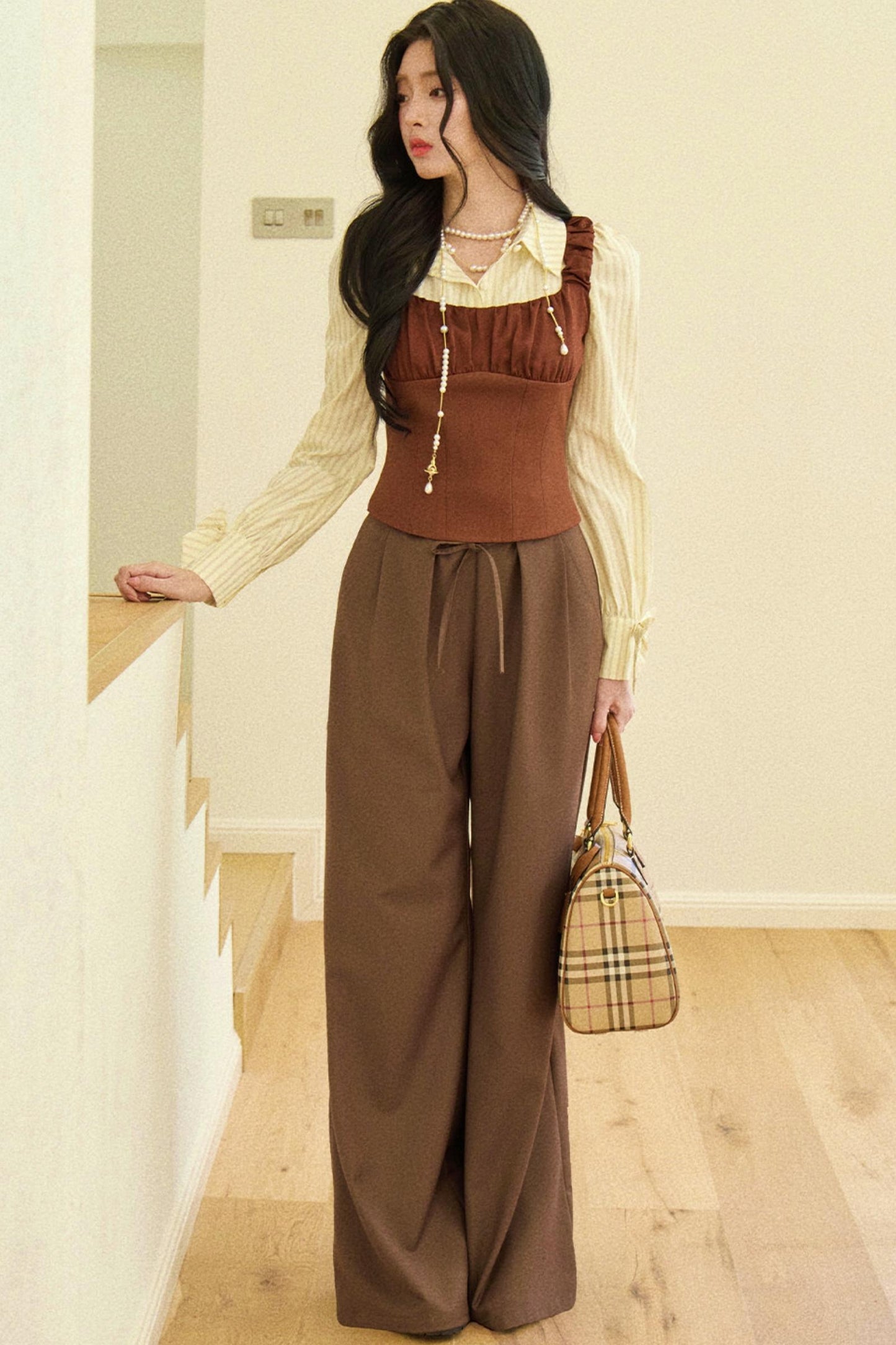 Retro Elegant Vest + Striped Shirt