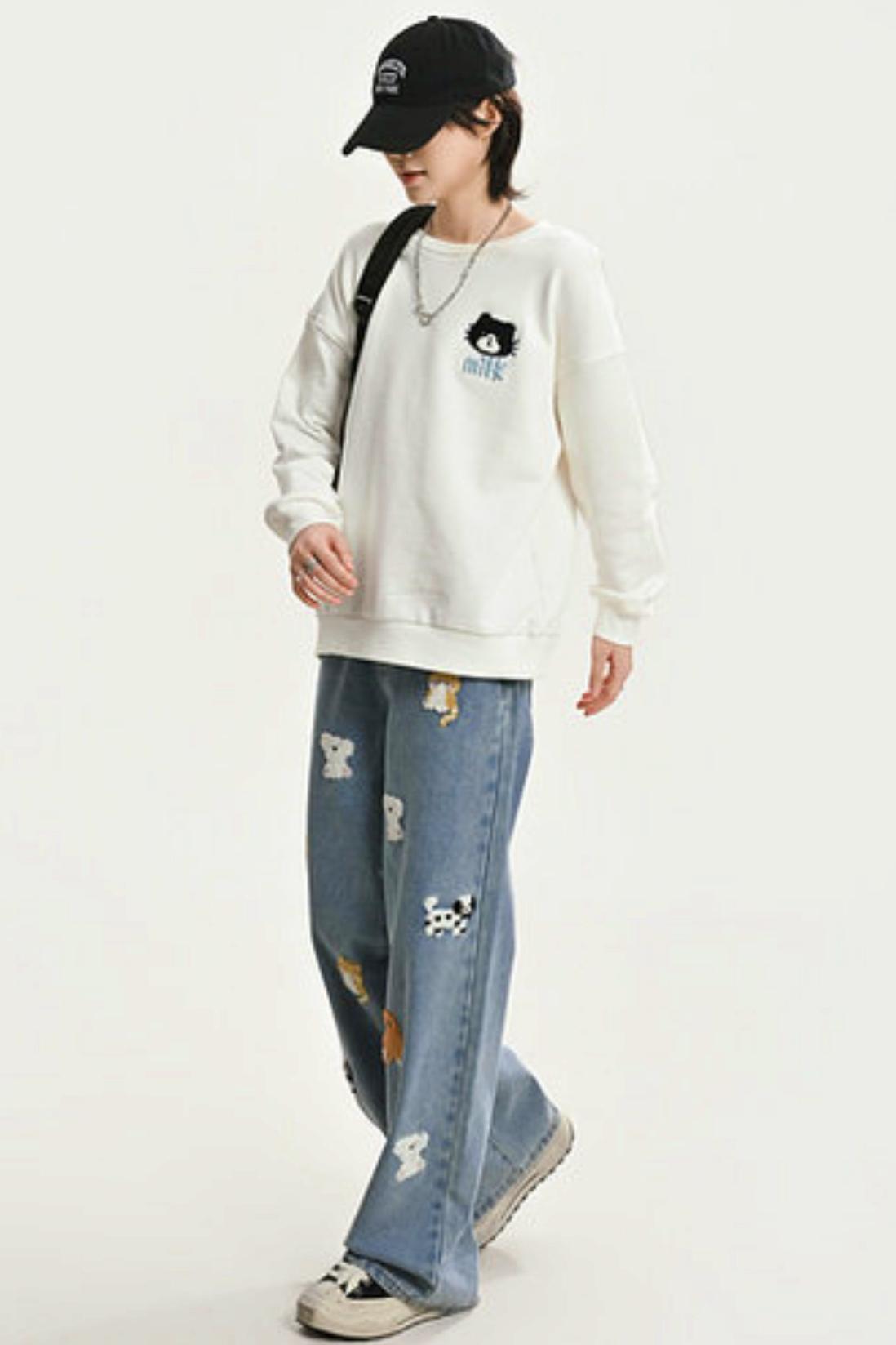 Sweet Embroidered Denim Pants