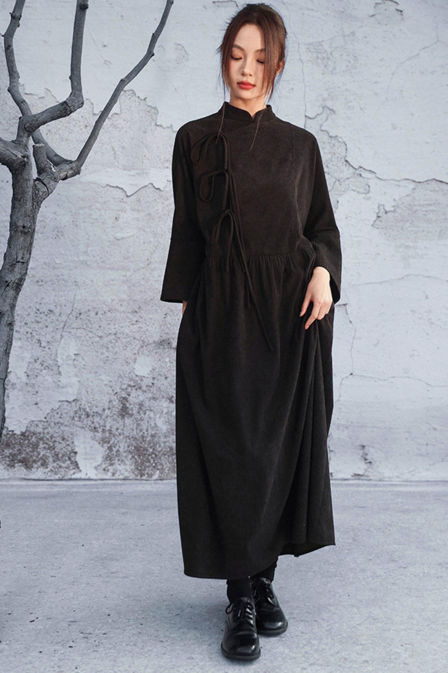 Black Corduroy Long Dress