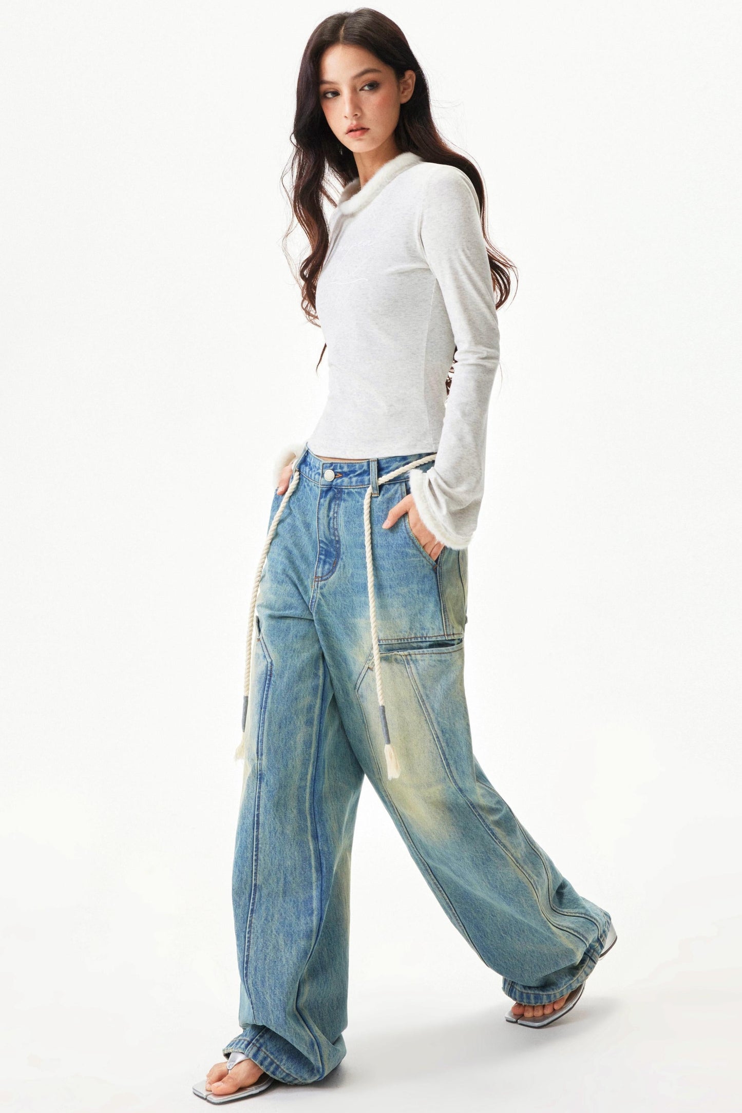 American Retro Wide Denim Pants