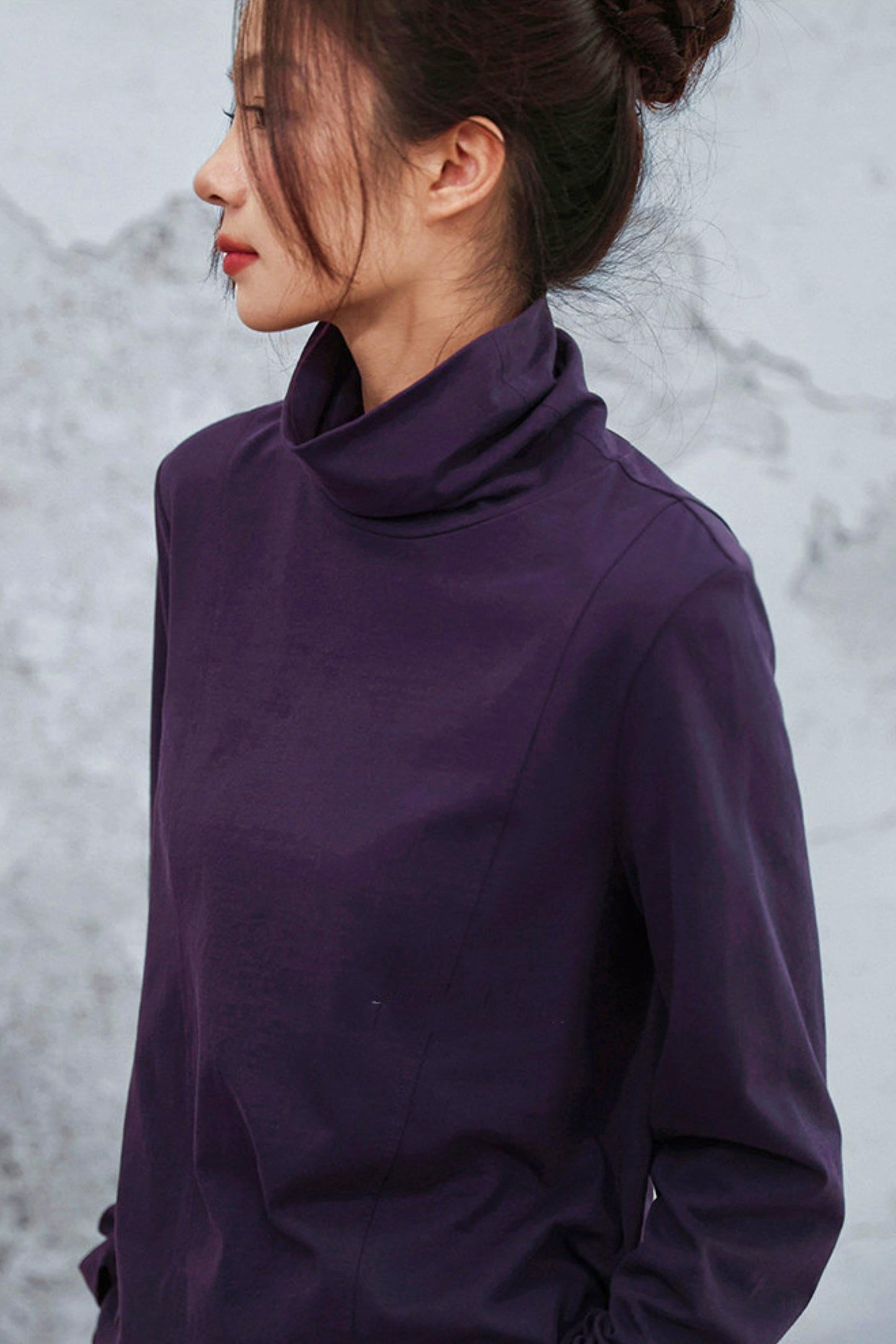 Edgy Purple Turtleneck Top