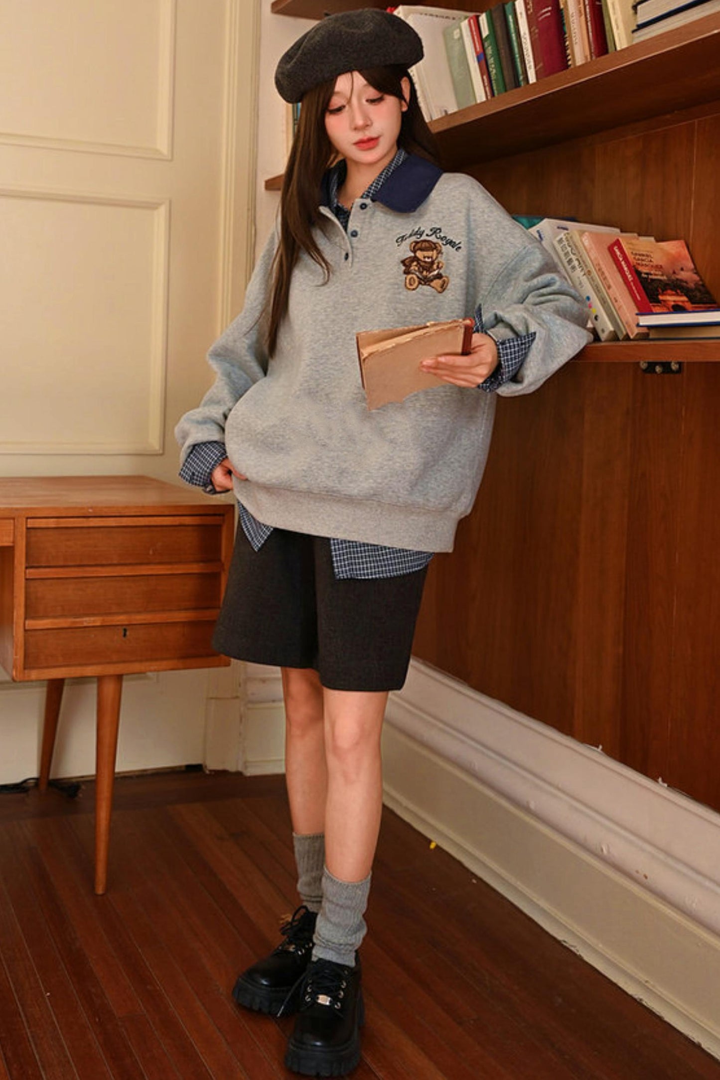 Cute Bear Embroidered Sweatshirt