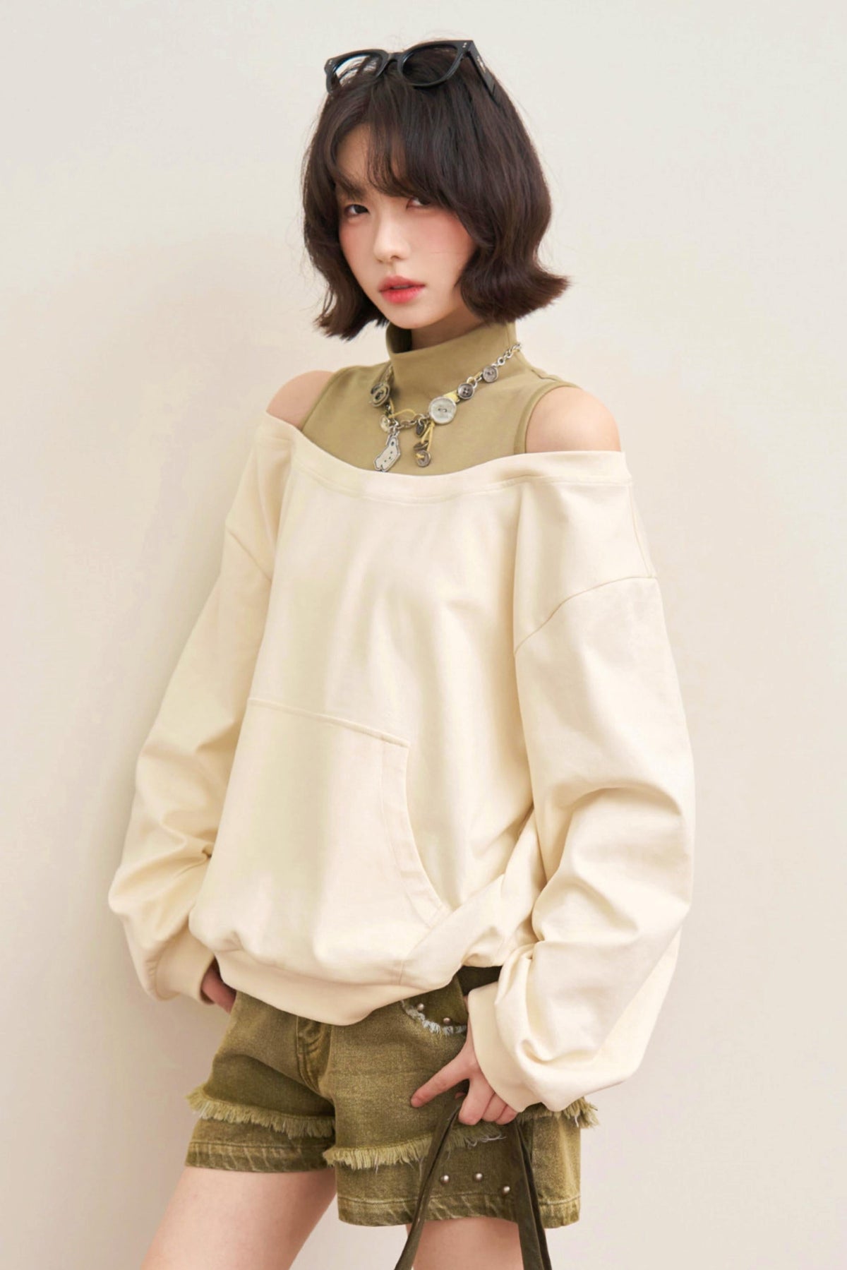Patchwork Color Block Off-Shoulder Top
