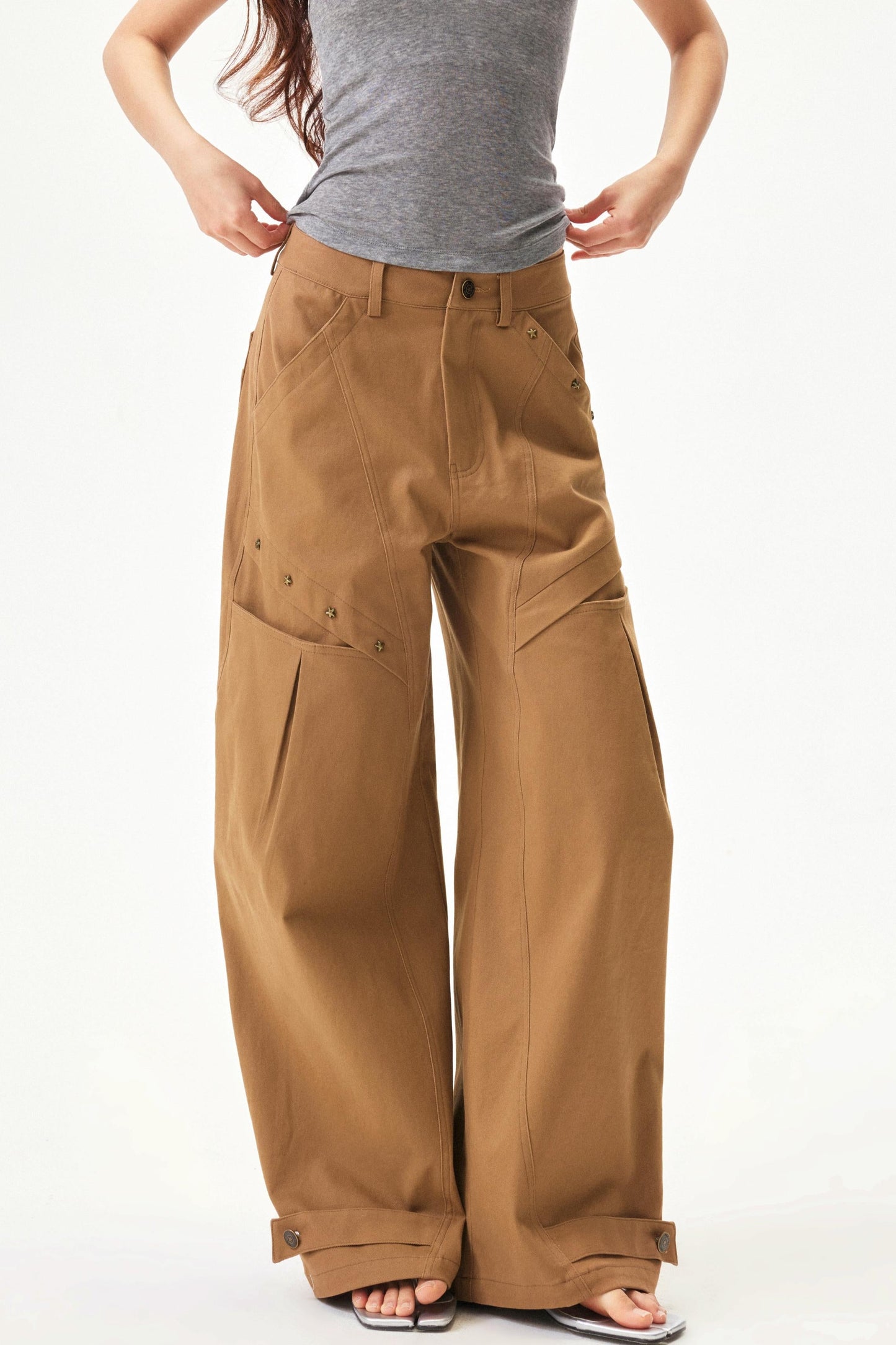 Star knit deconstructed twill pants