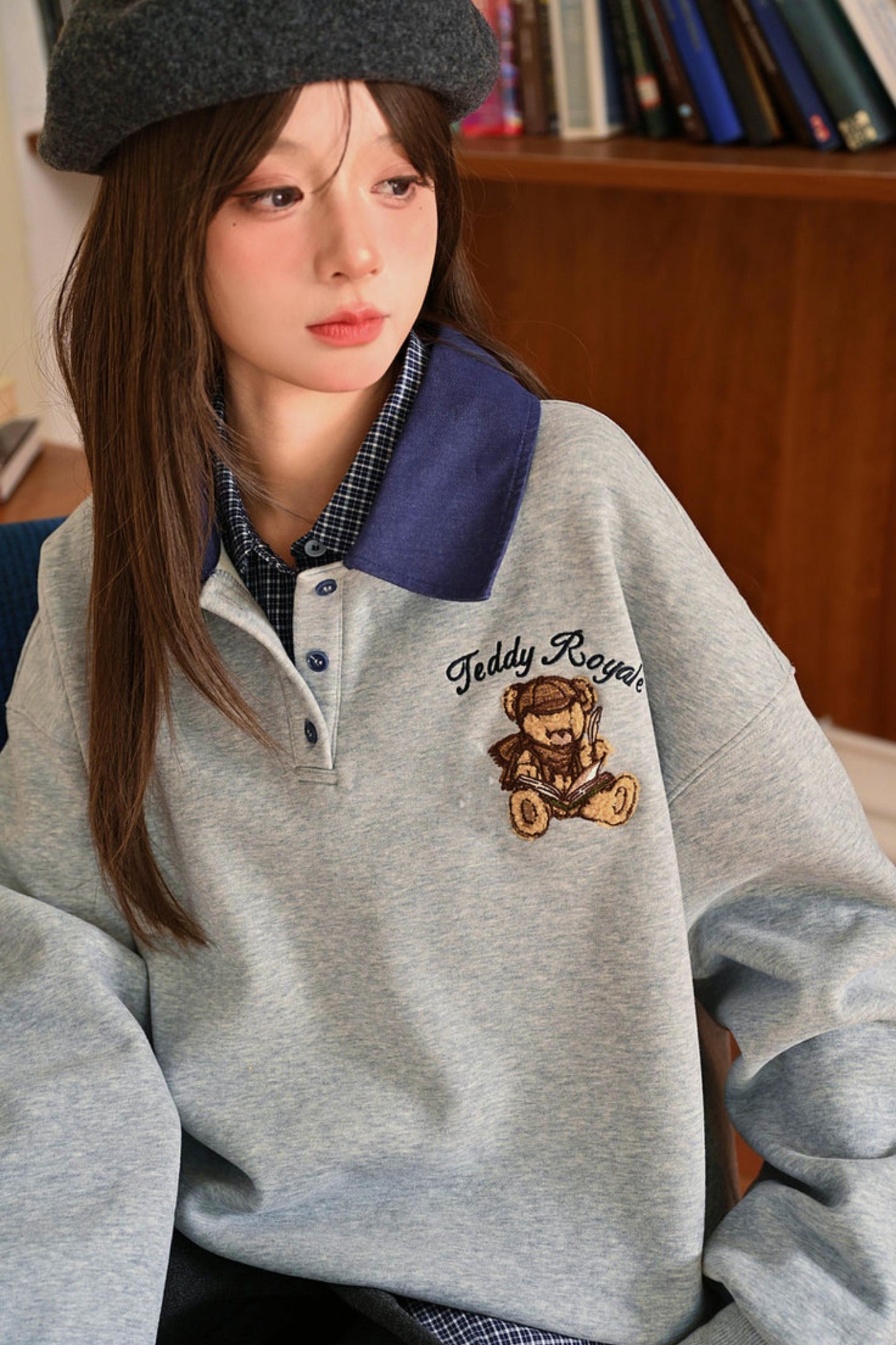 Cute Bear Embroidered Sweatshirt