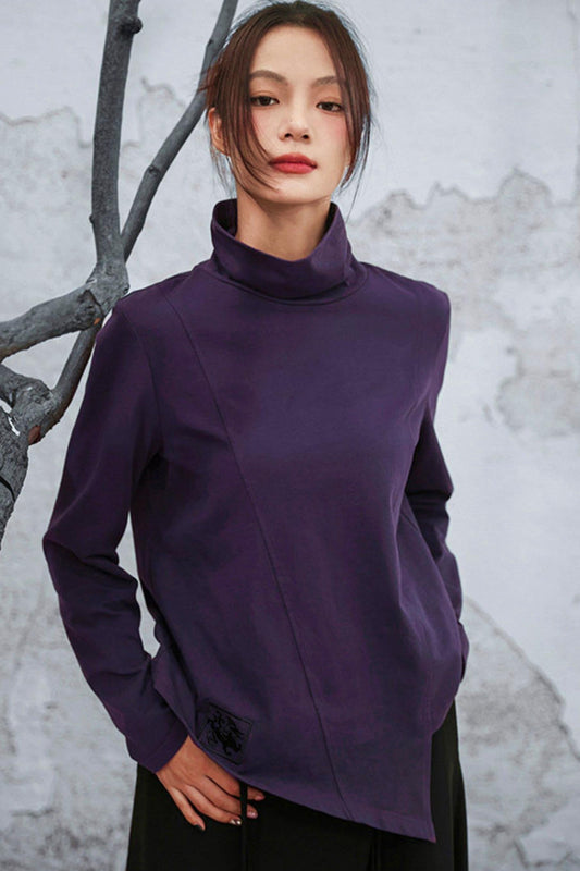 Edgy Purple Turtleneck Top