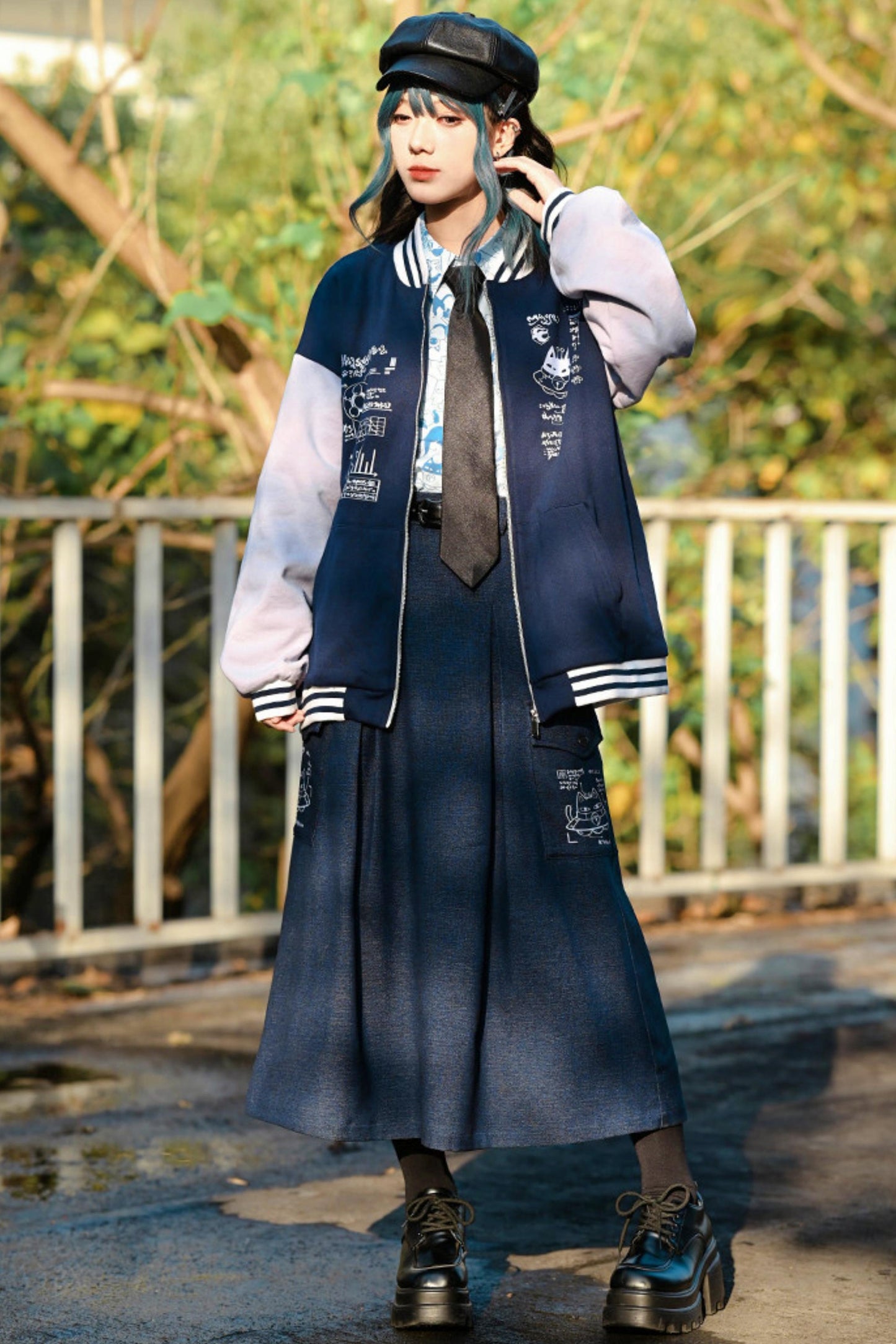 Cat Print Denim Skirt