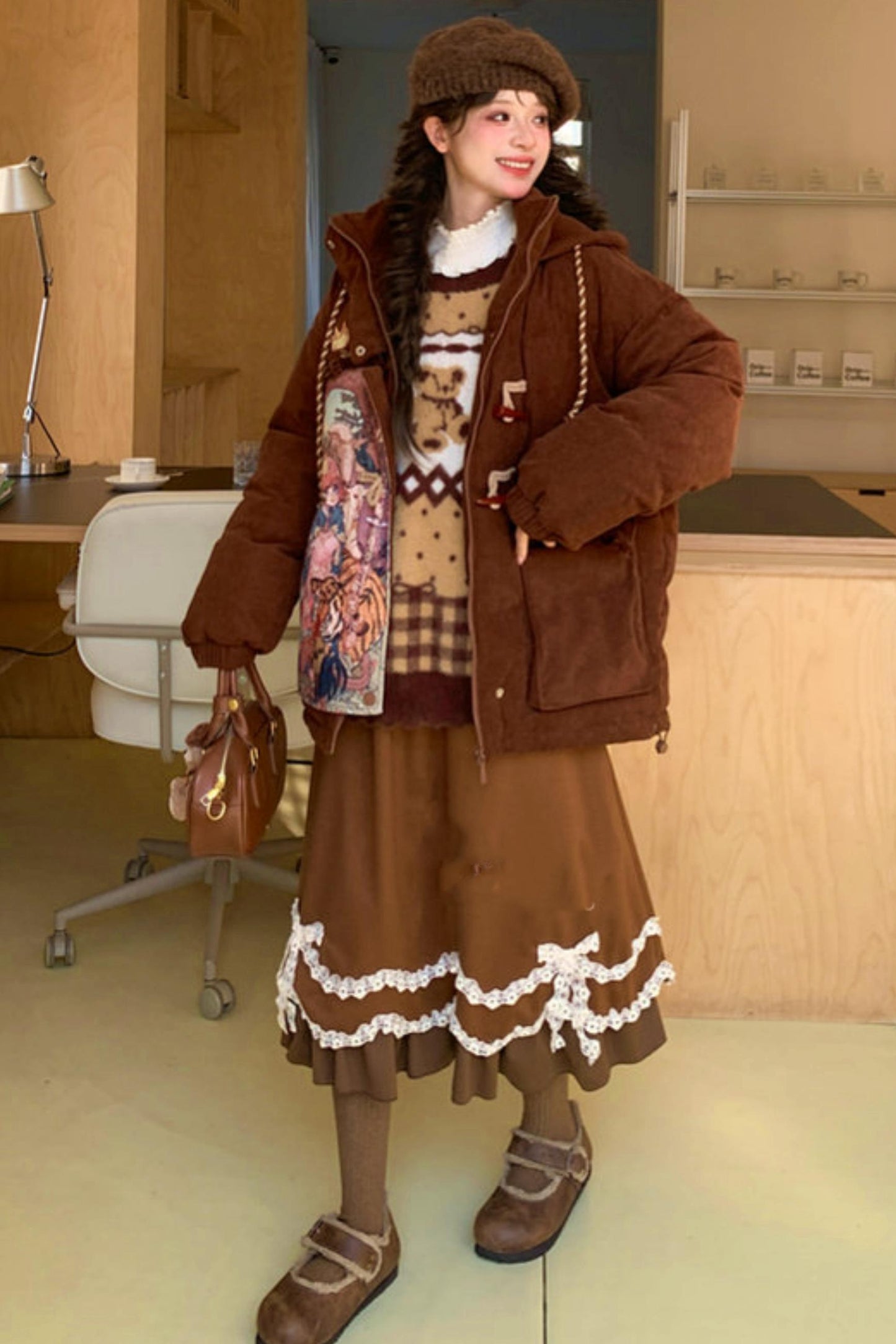 Caramel Lace High Waist Skirt