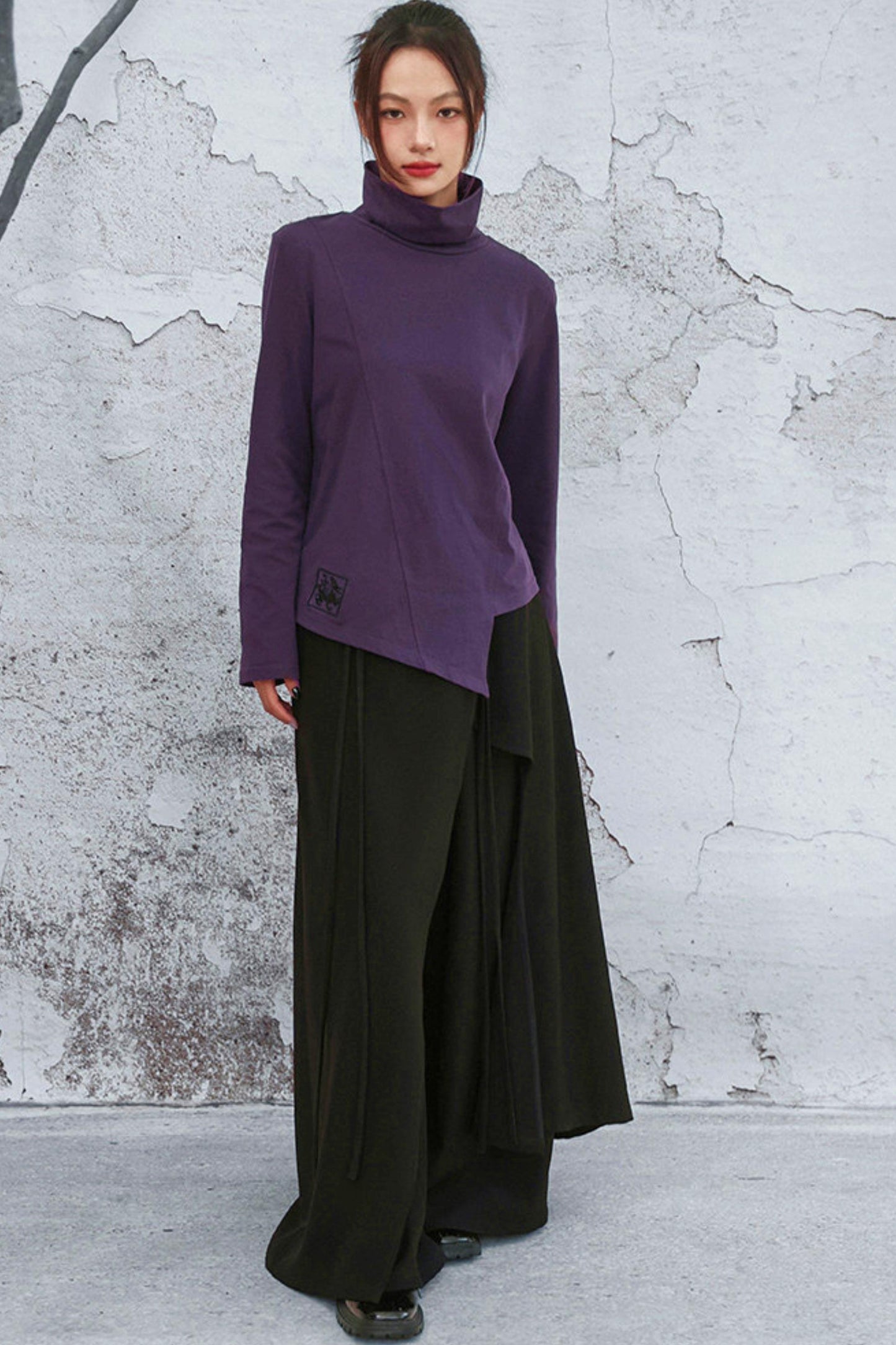 Edgy Purple Turtleneck Top