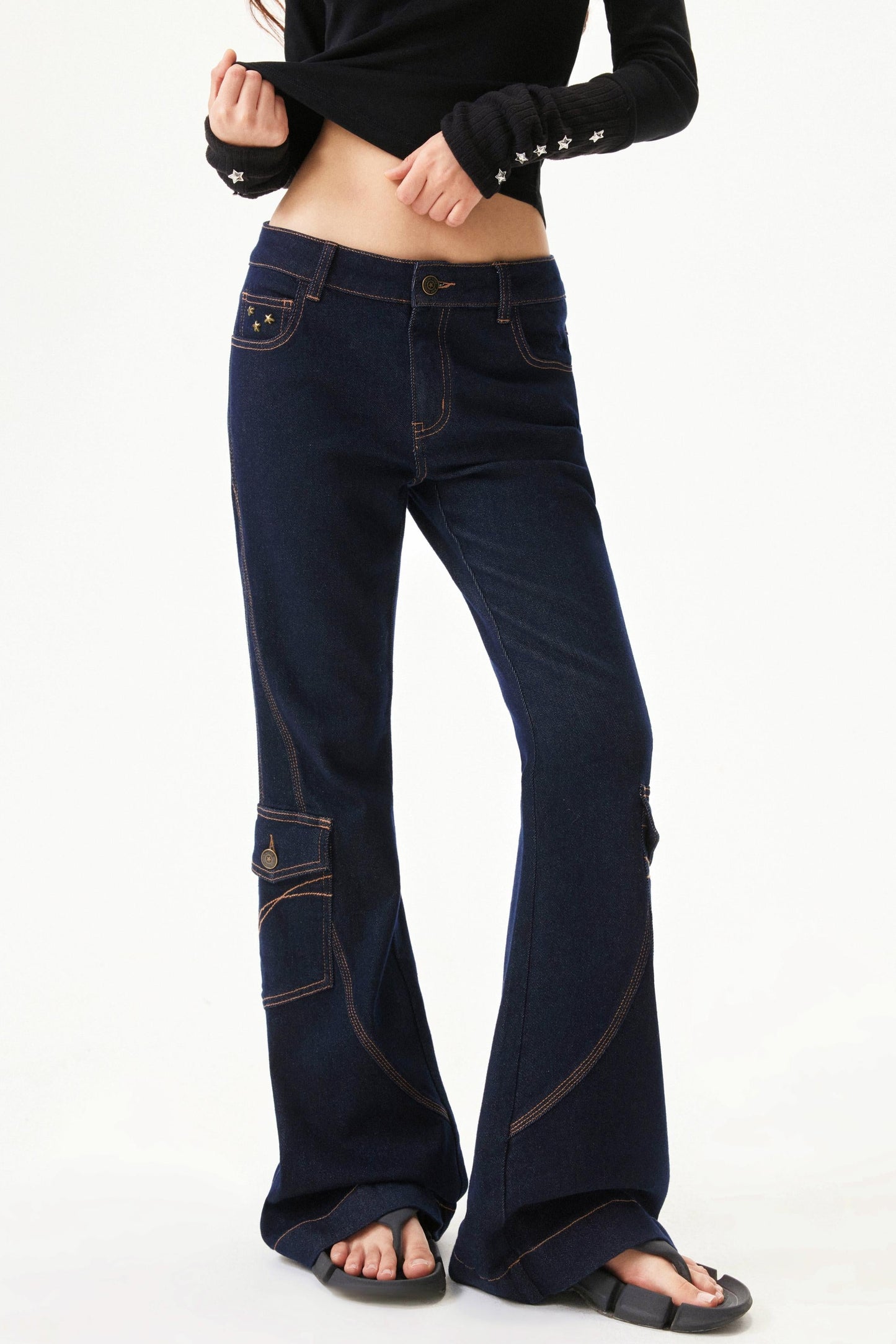 Retro Low Rise Denim Flare Pants