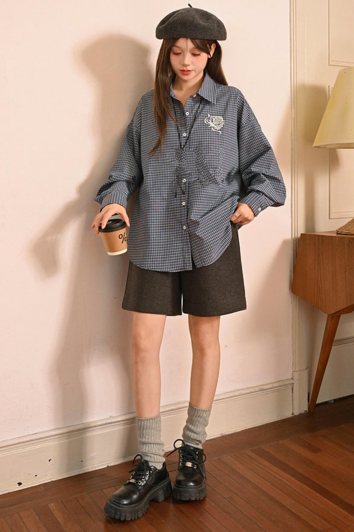 Plaid Embroidered Academy Blouse