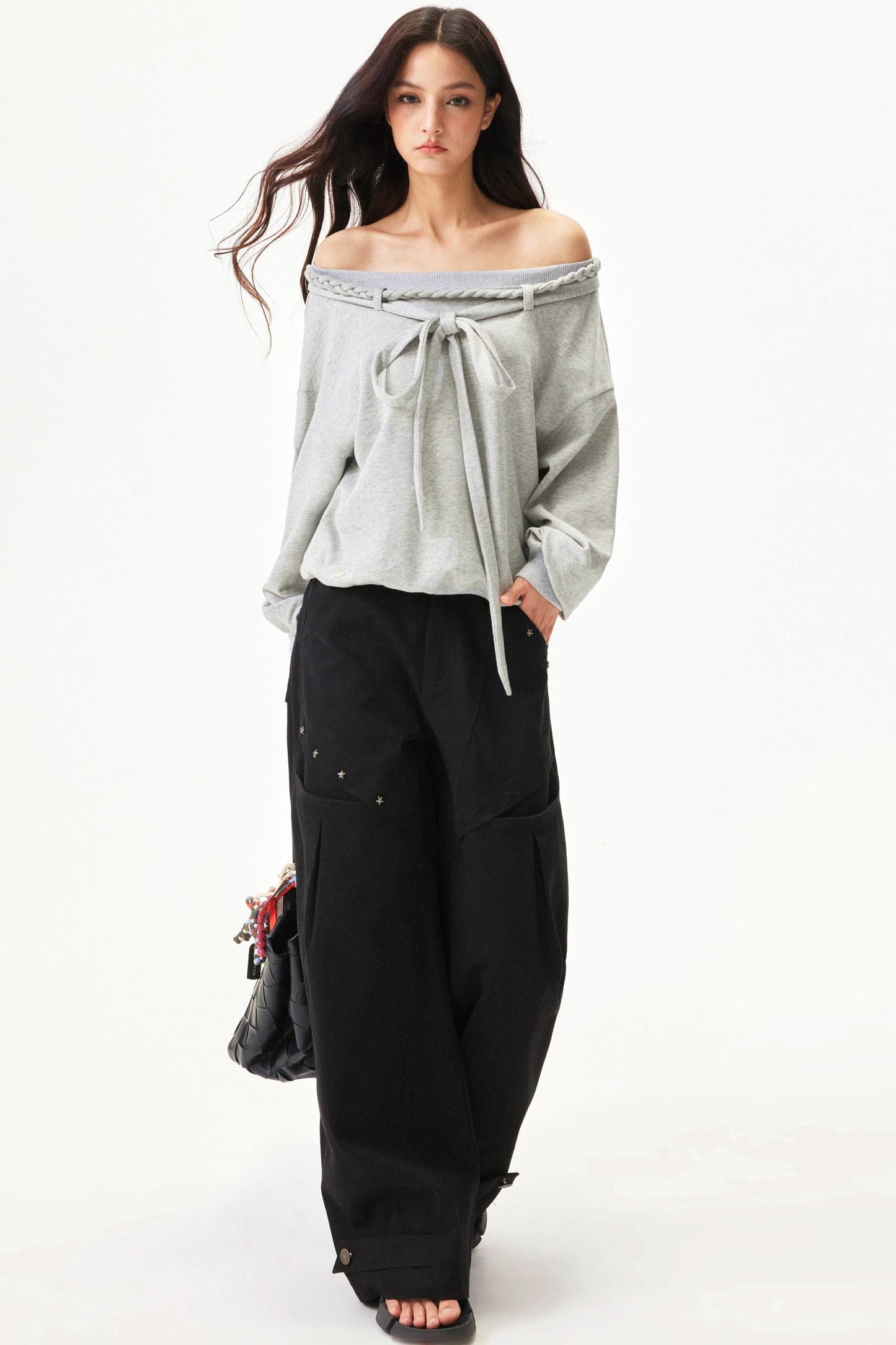 Star knit deconstructed twill pants