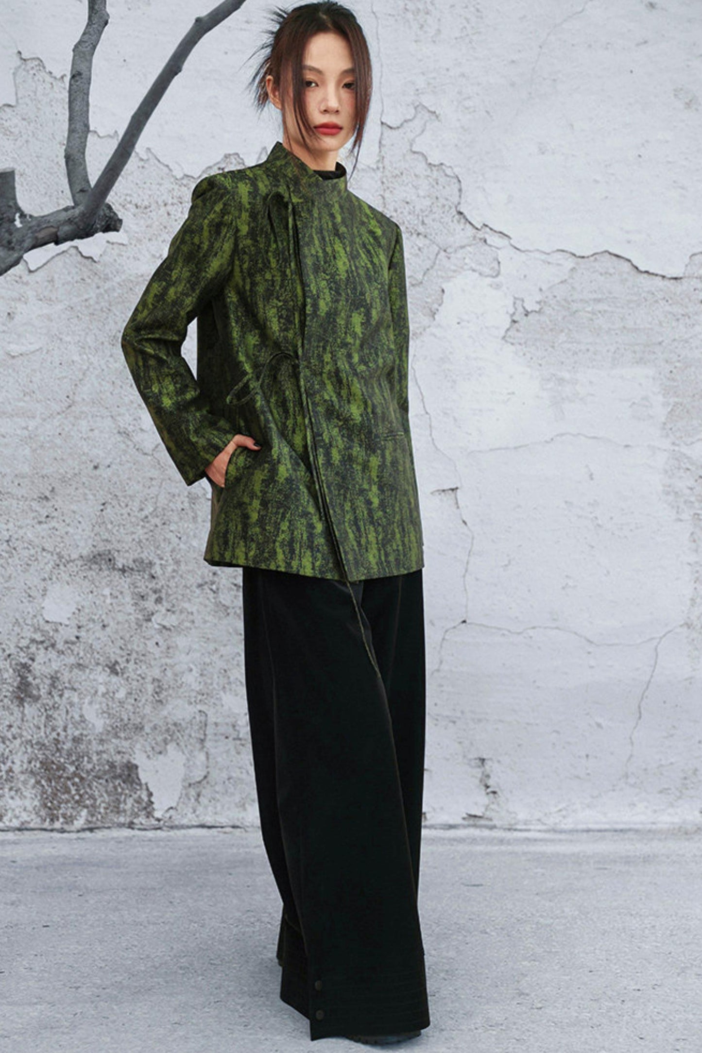 Mossy Green Stand Collar Jacket