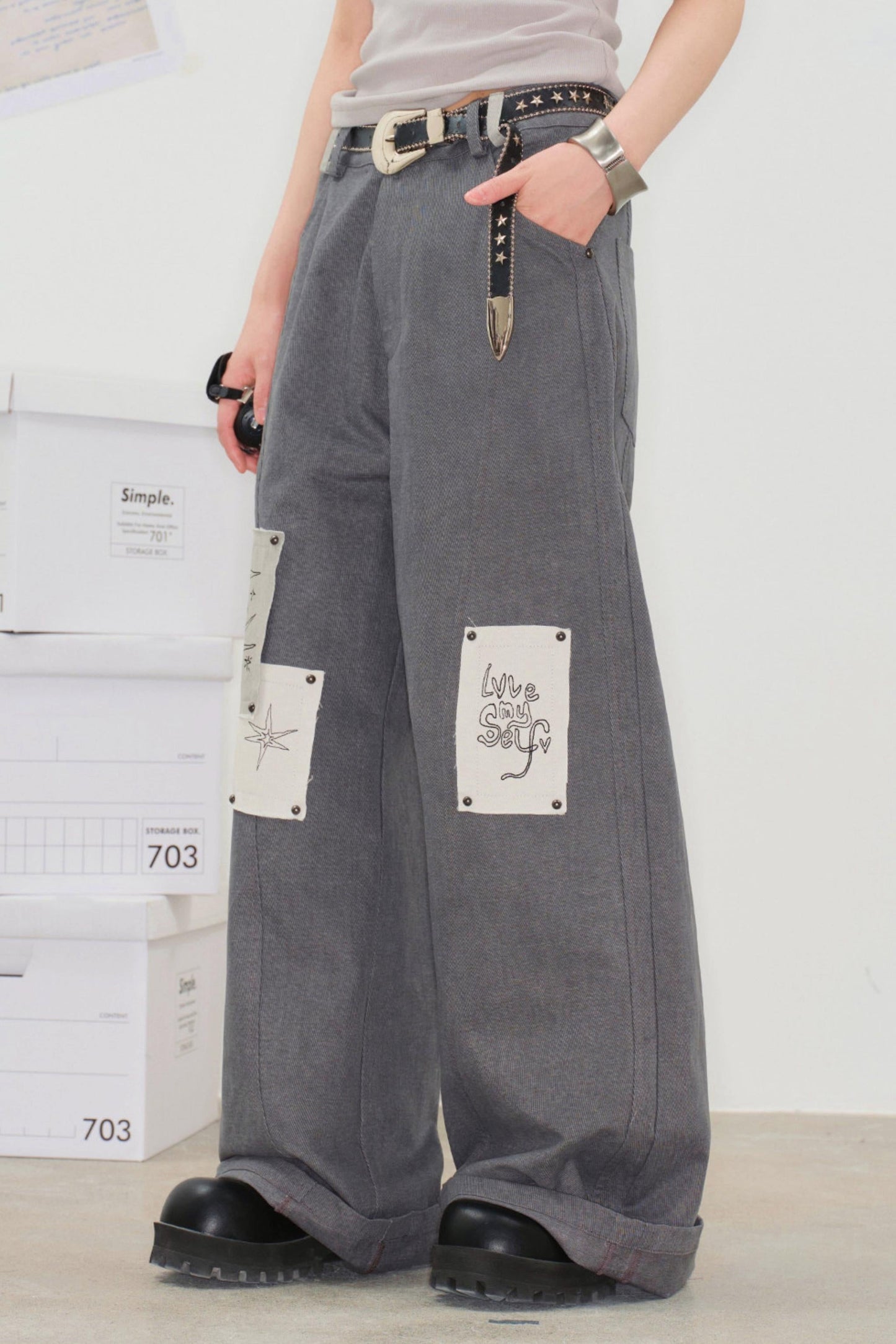Pixel Patchwork Denim Pants