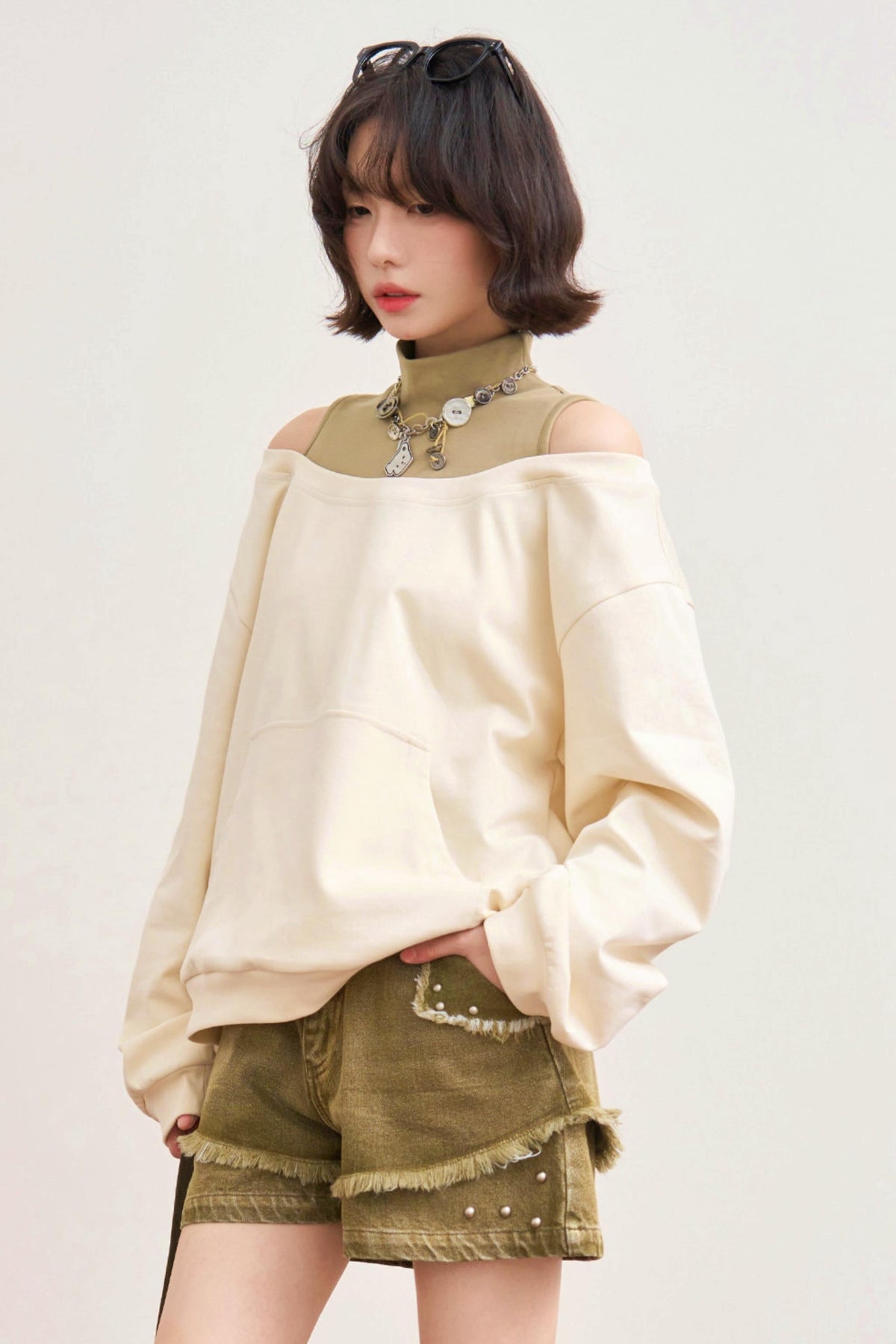 Patchwork Color Block Off-Shoulder Top