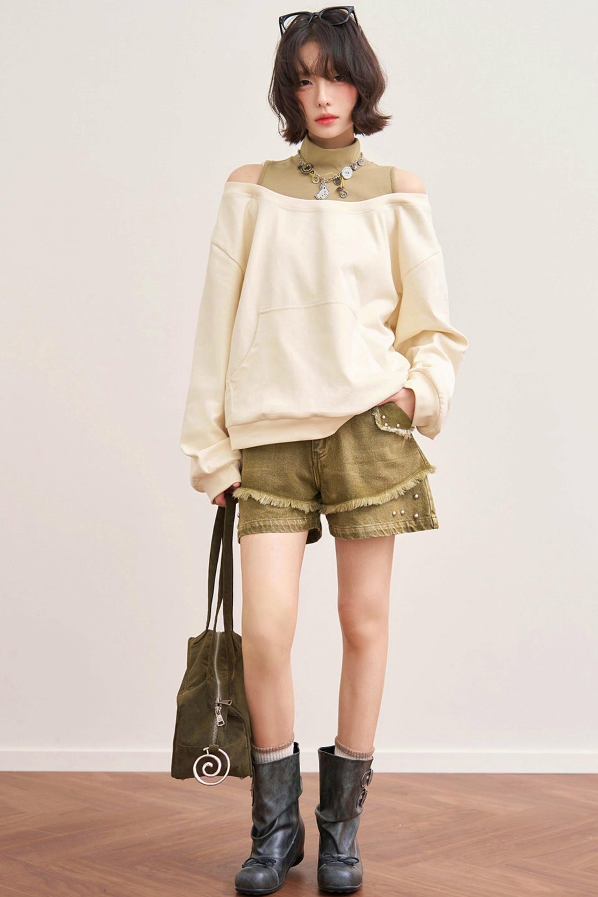 Patchwork Color Block Off-Shoulder Top